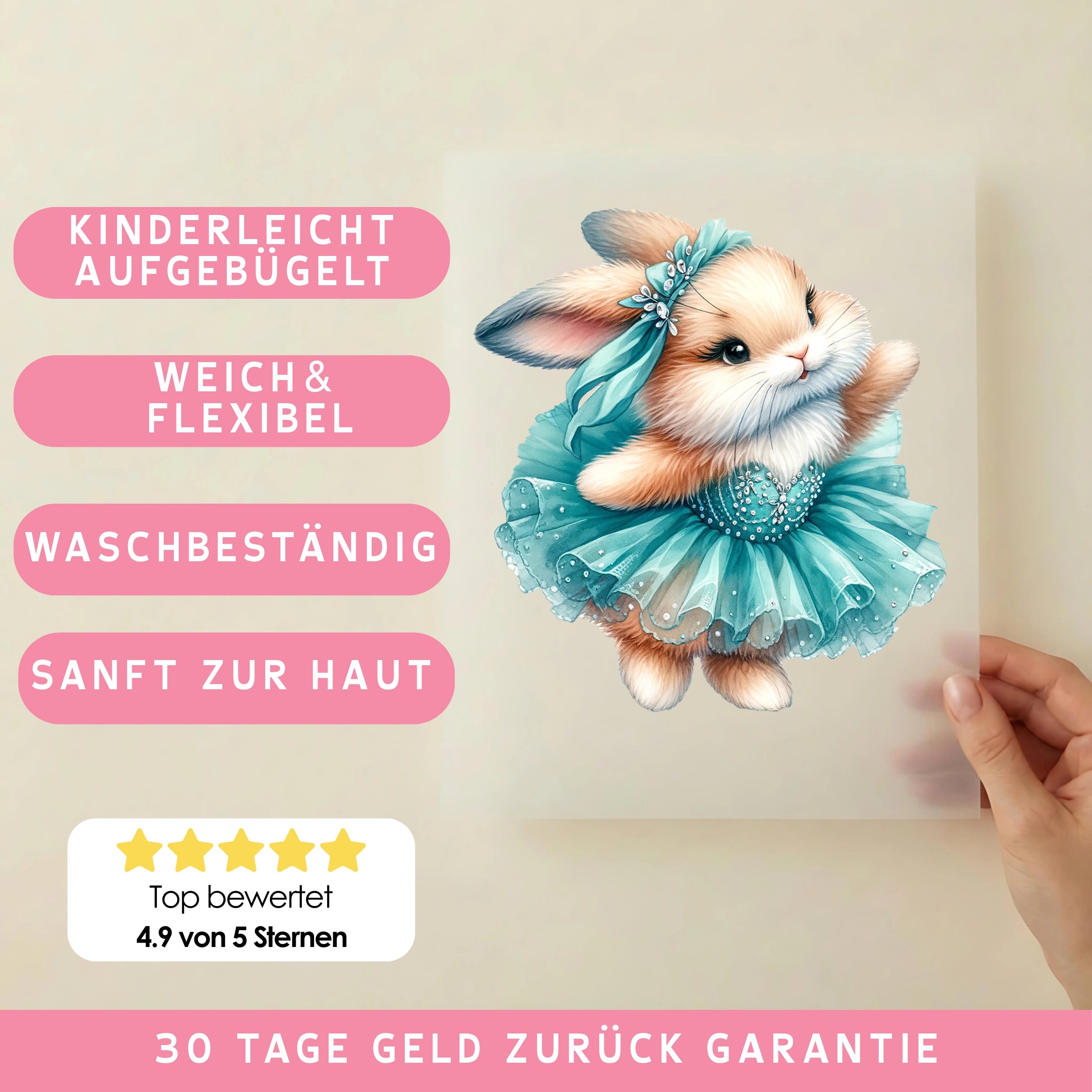 Bügelbild Ballett Häschen in Türkis