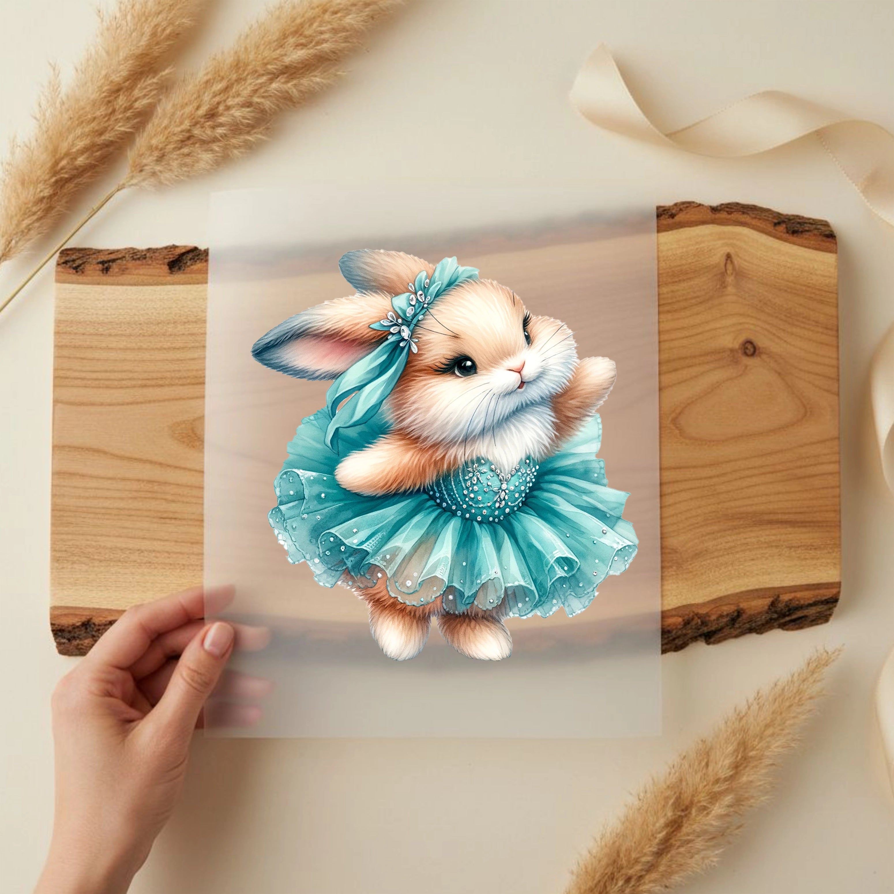 Bügelbild Ballett Häschen in Türkis