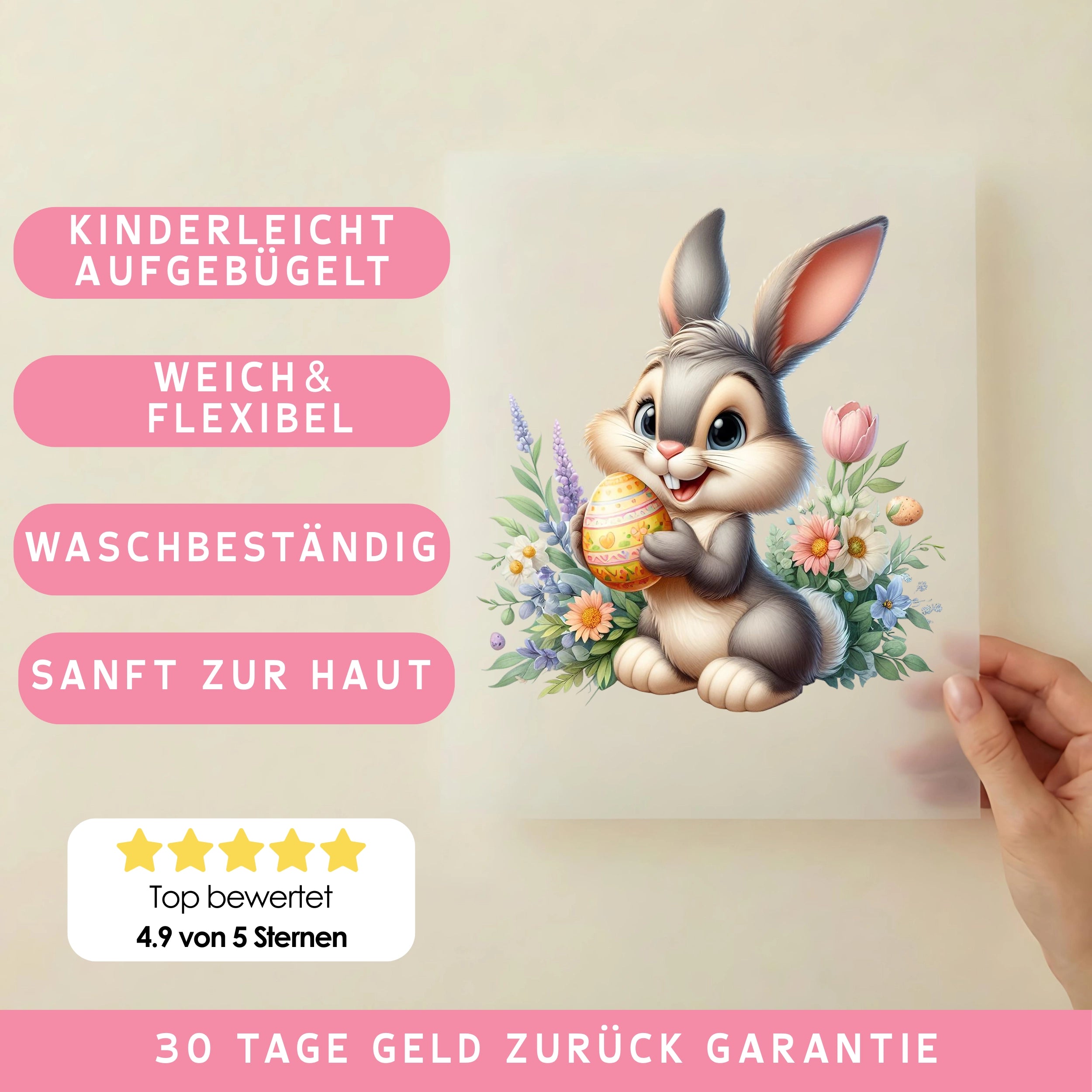 Bügelbild Blümchenhase