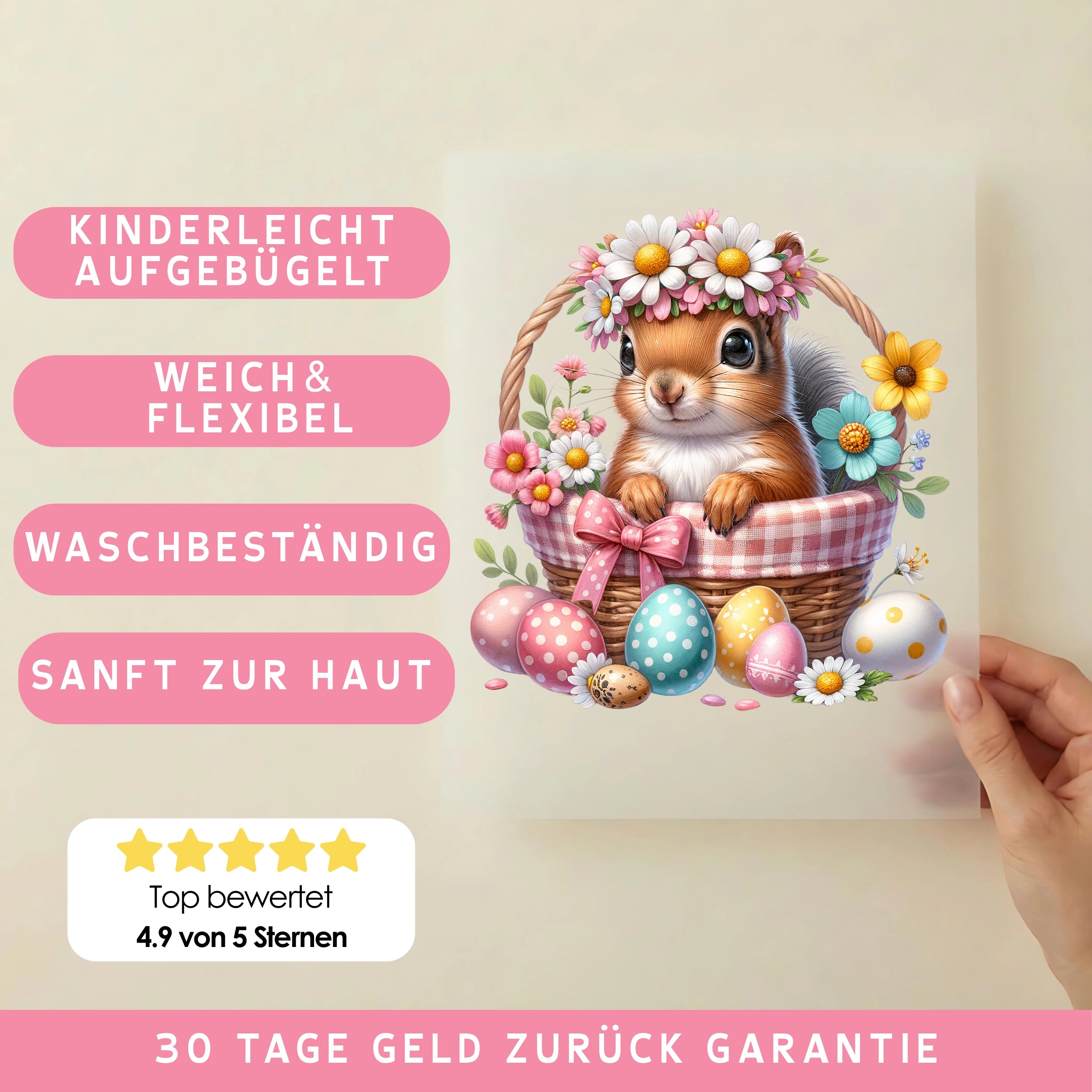 Bügelbild Eichhörnchen im Osterkörbchen
