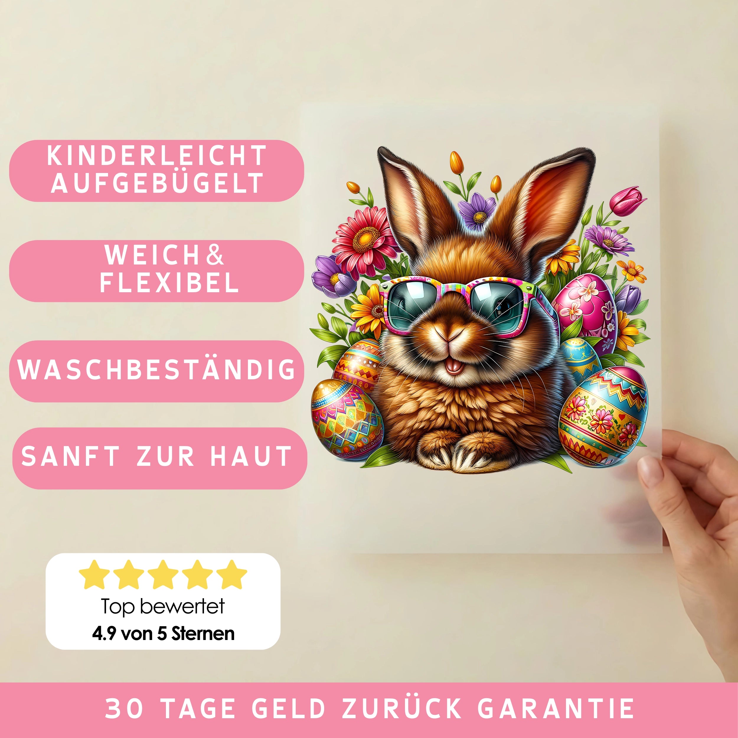Bügelbild Flower Power Osterhase