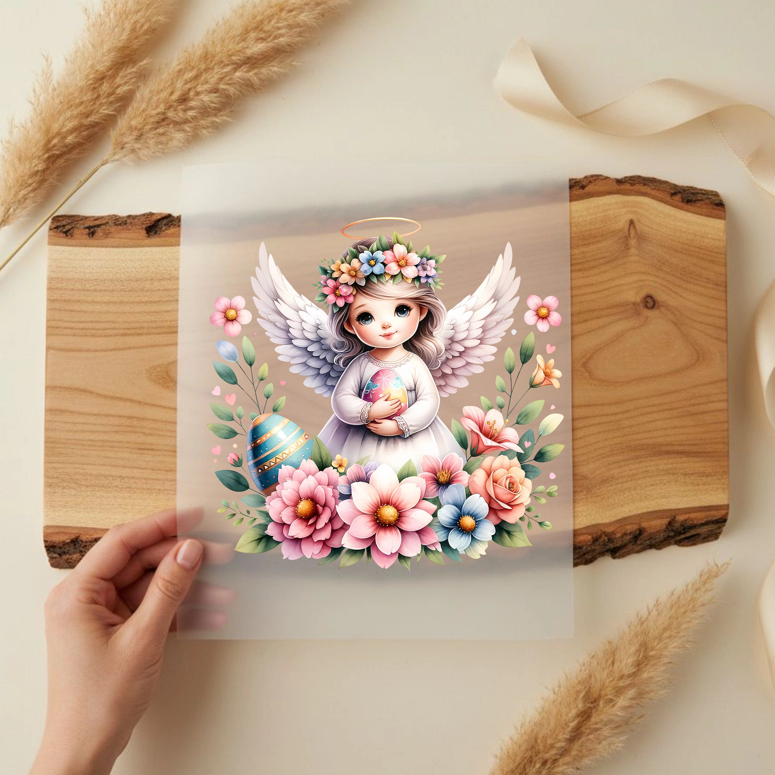 Bügelbild Frühlingsengel mit Osterei