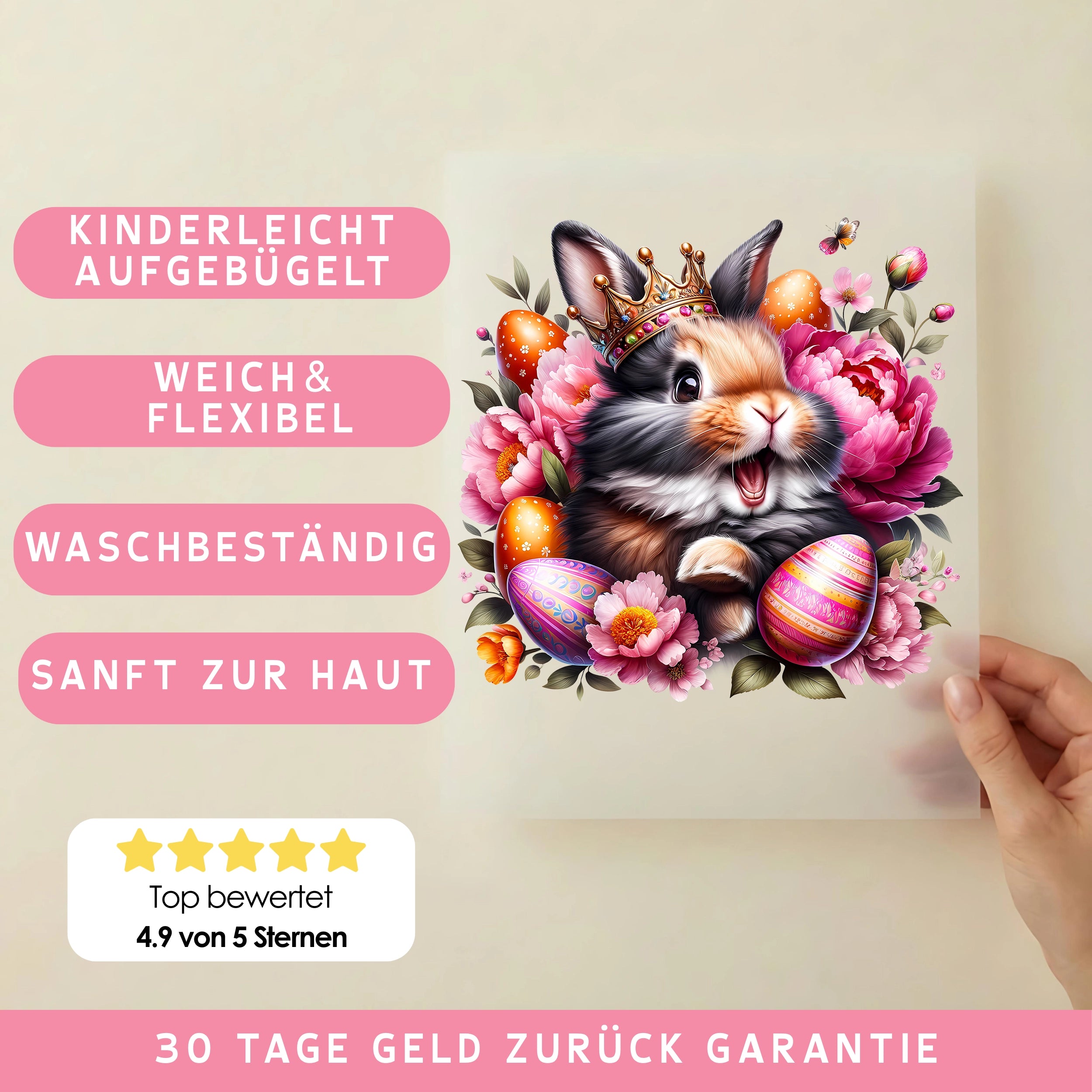 Bügelbild Königlicher Osterhase Hoppy