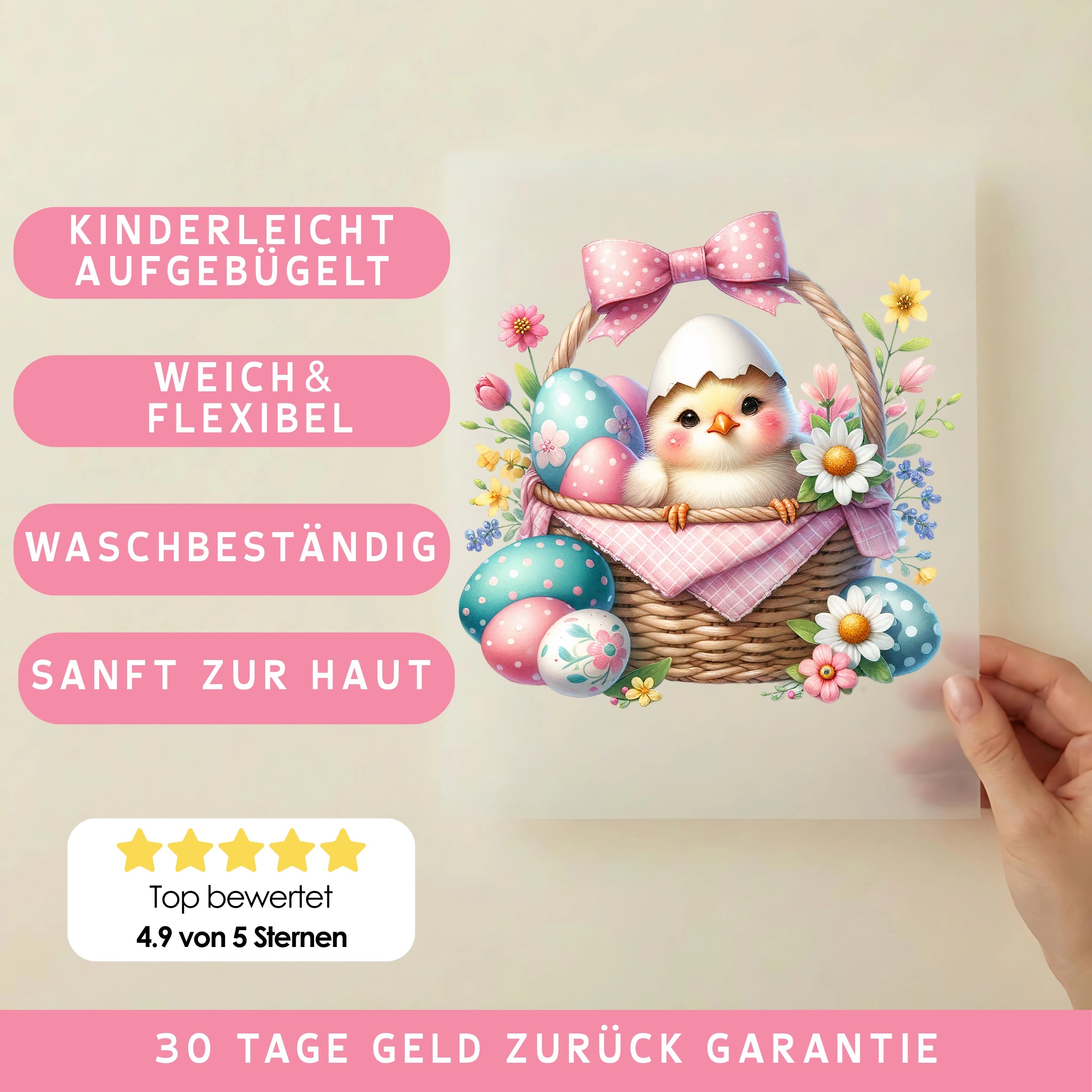 Bügelbild Kücken im Osterkörbchen