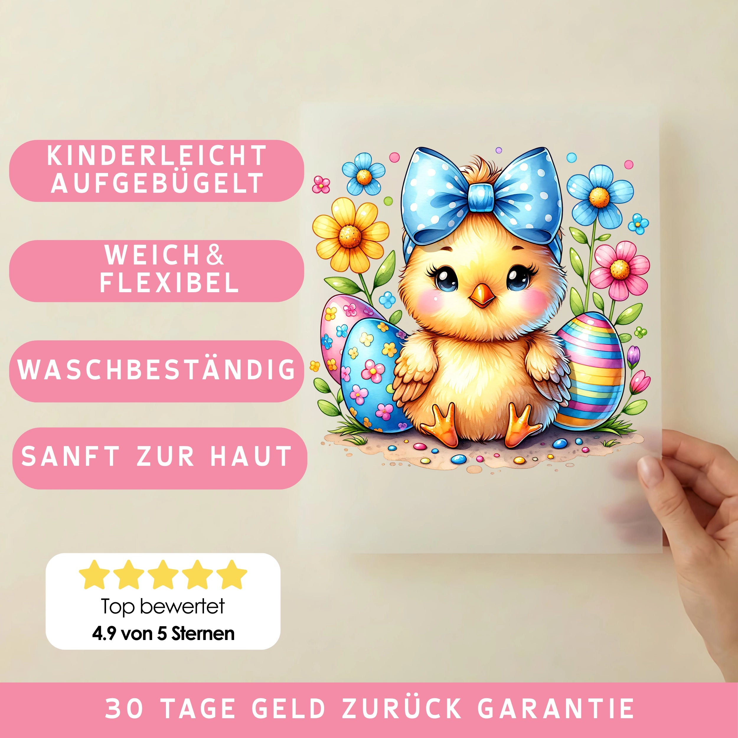 Bügelbild Kücken mit Schleife