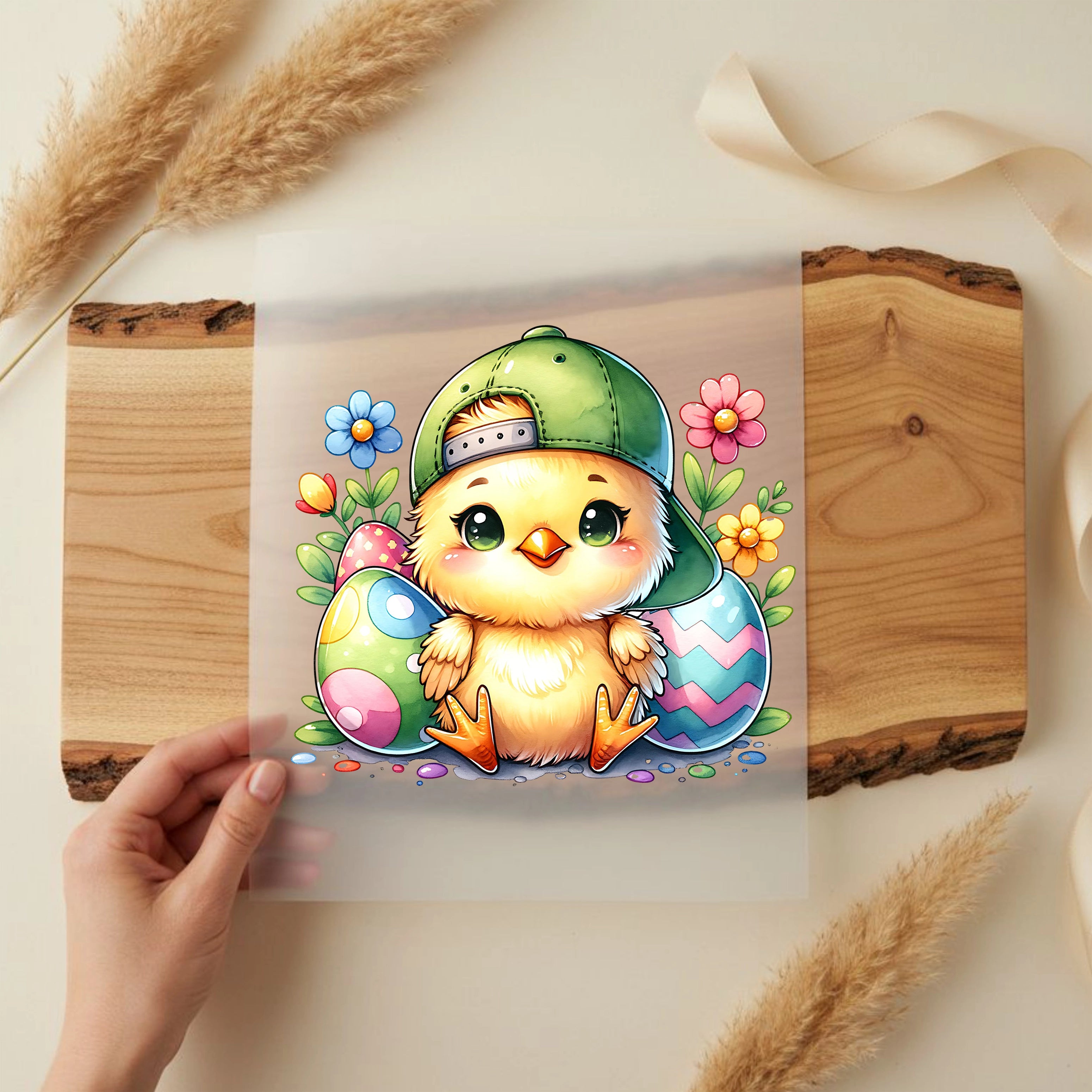 Bügelbild Küken Kalle mit grüner Cap