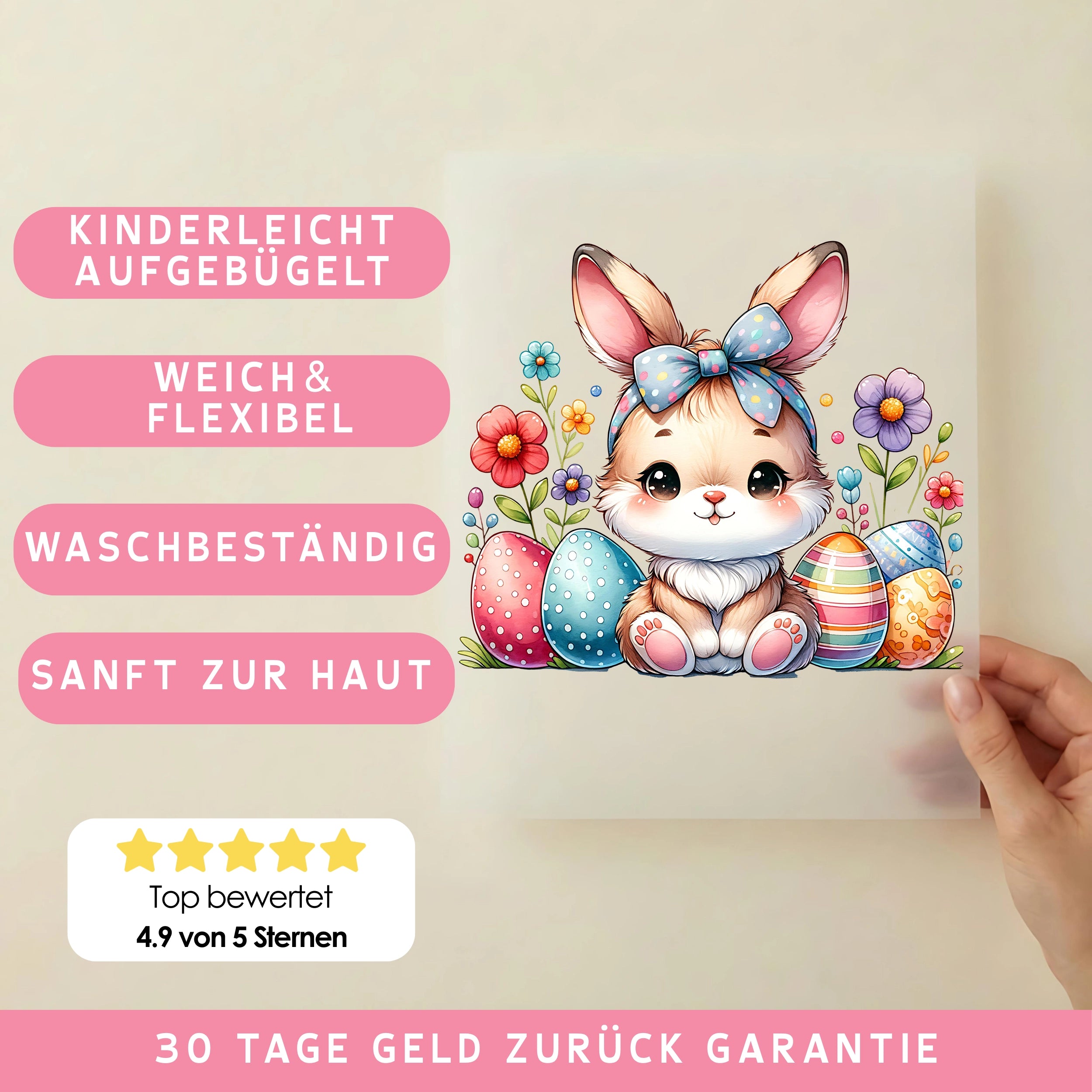 Bügelbild Kuschelhäschen mit Schleifenliebe