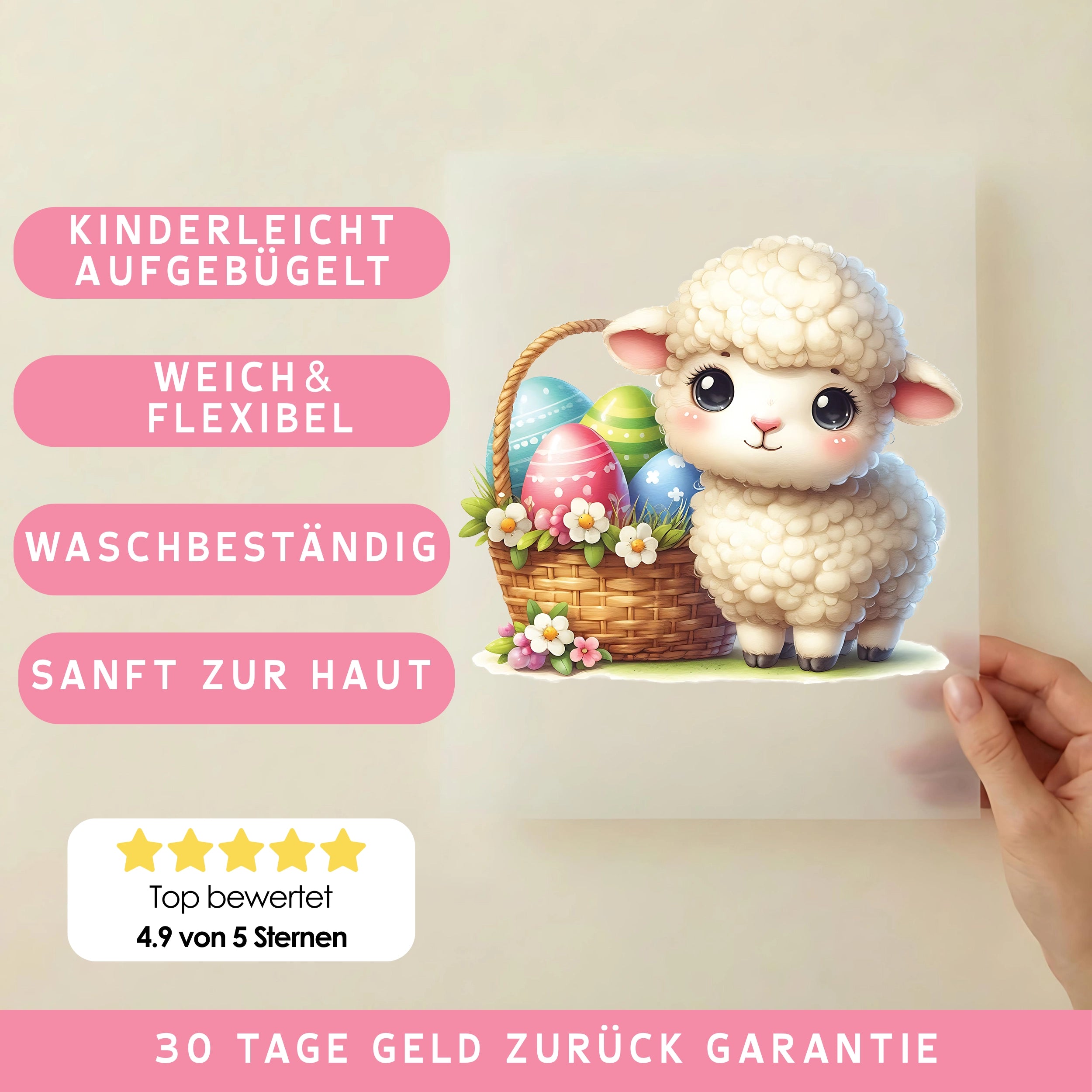Bügelbild Lamm mit Osterkörbchen