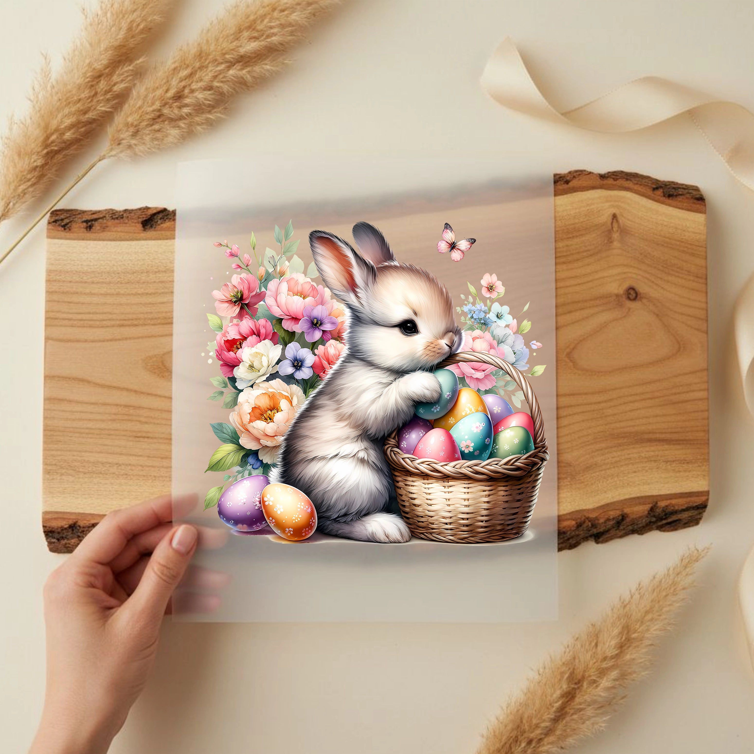 Bügelbild Ostern Hase Elli mit Eierkorb