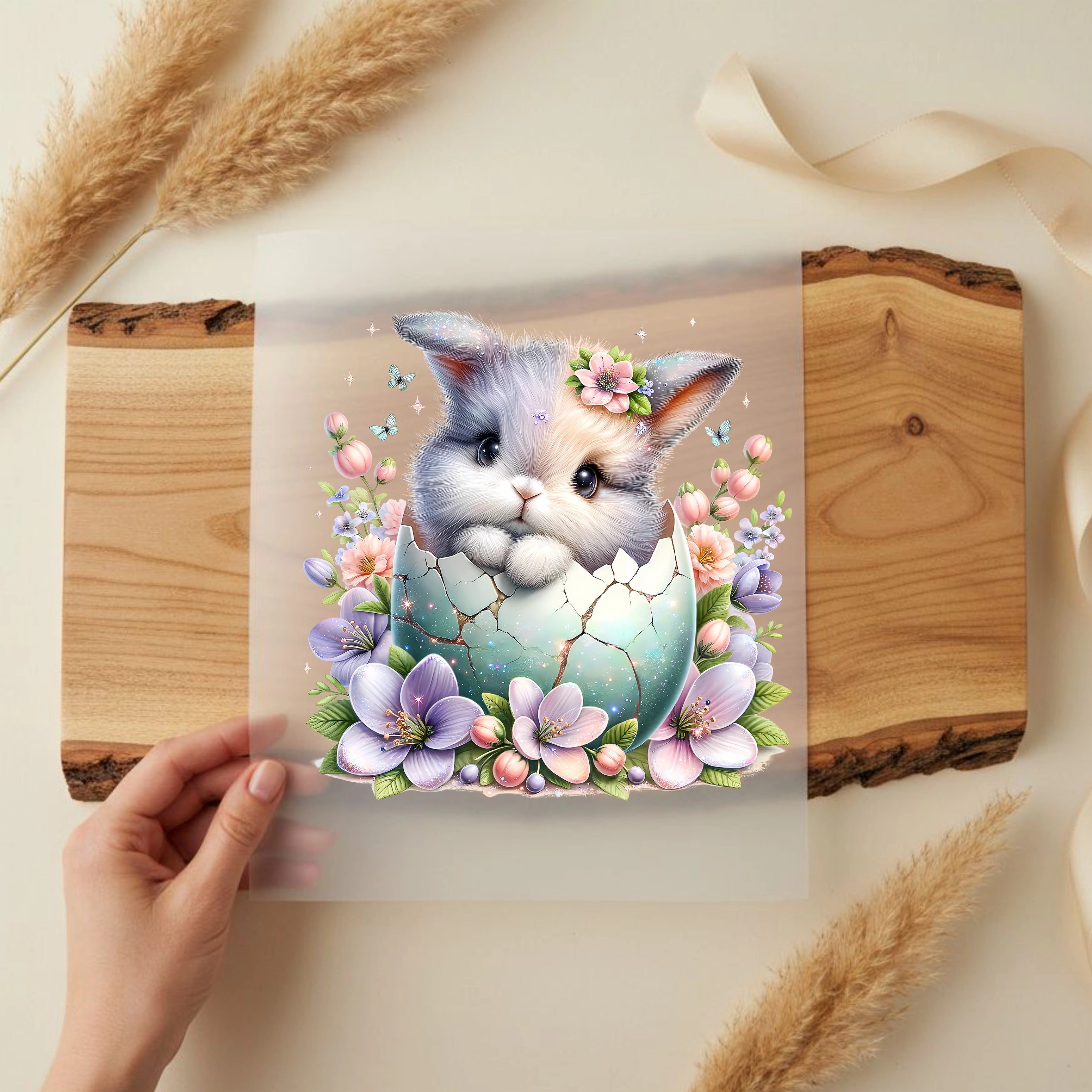 Bügelbild Ostern Hasenbaby in der Eierschale