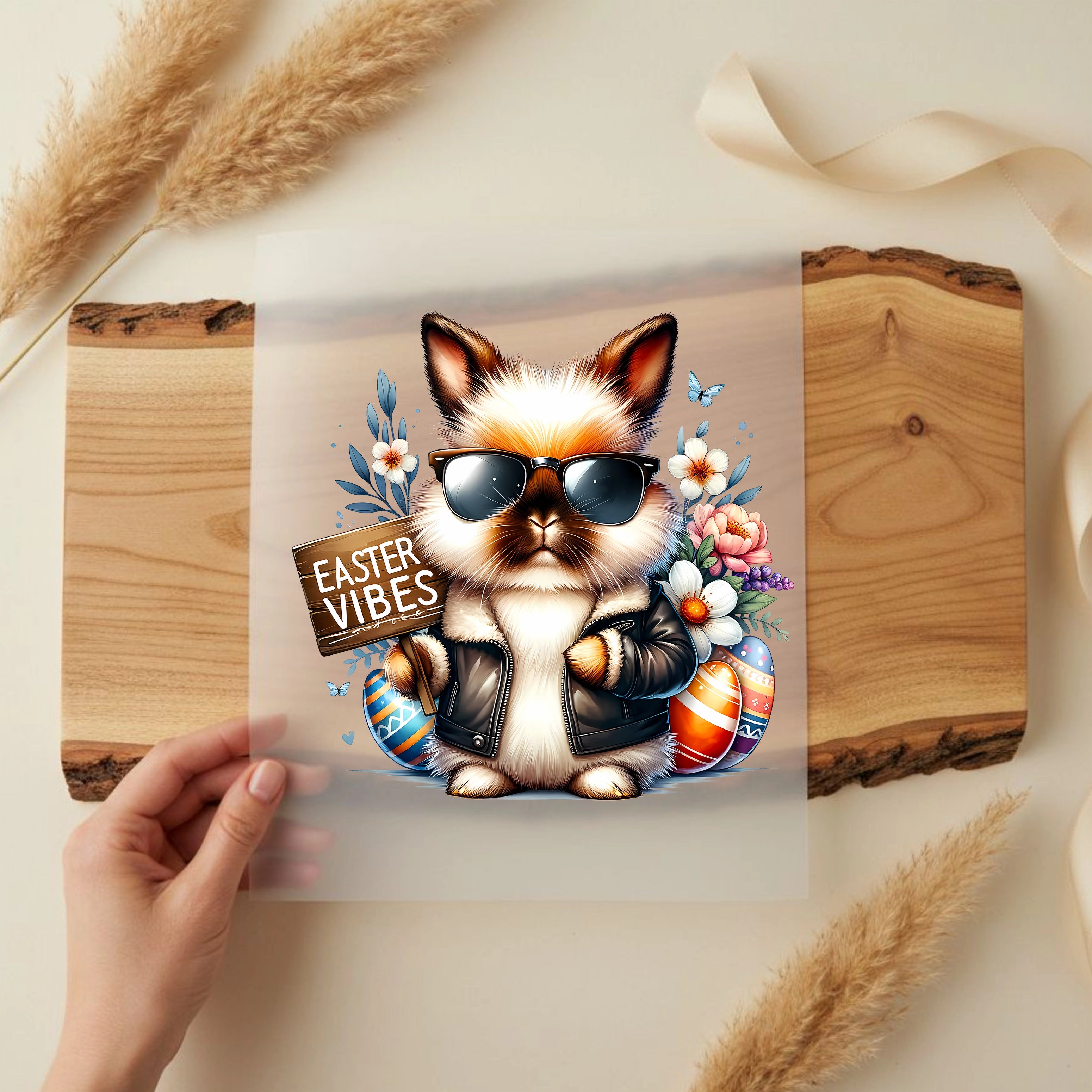 Bügelbild Rockstar Osterhase mit Sonnenbrille