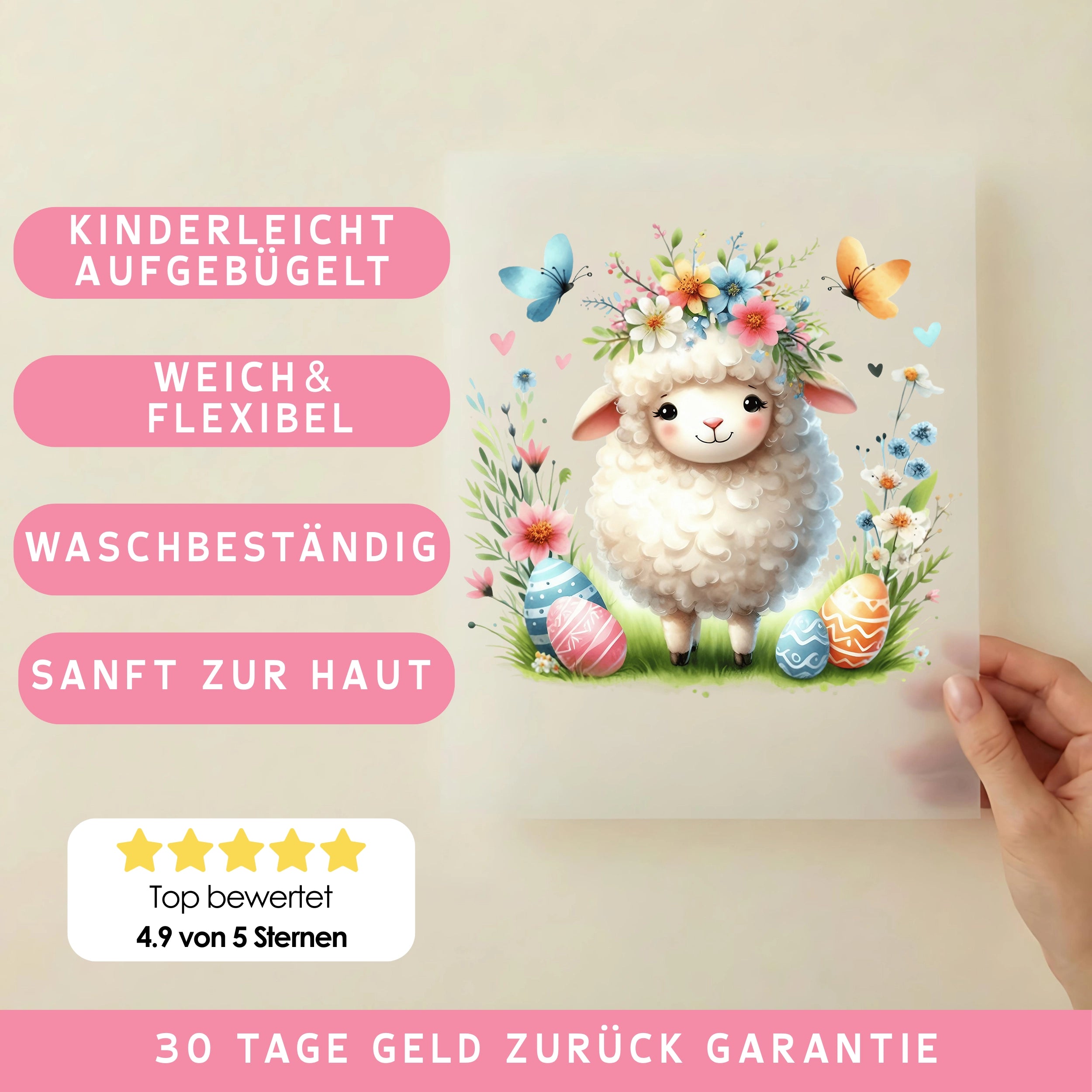 Bügelbild Schäfchen mit Ostereiern