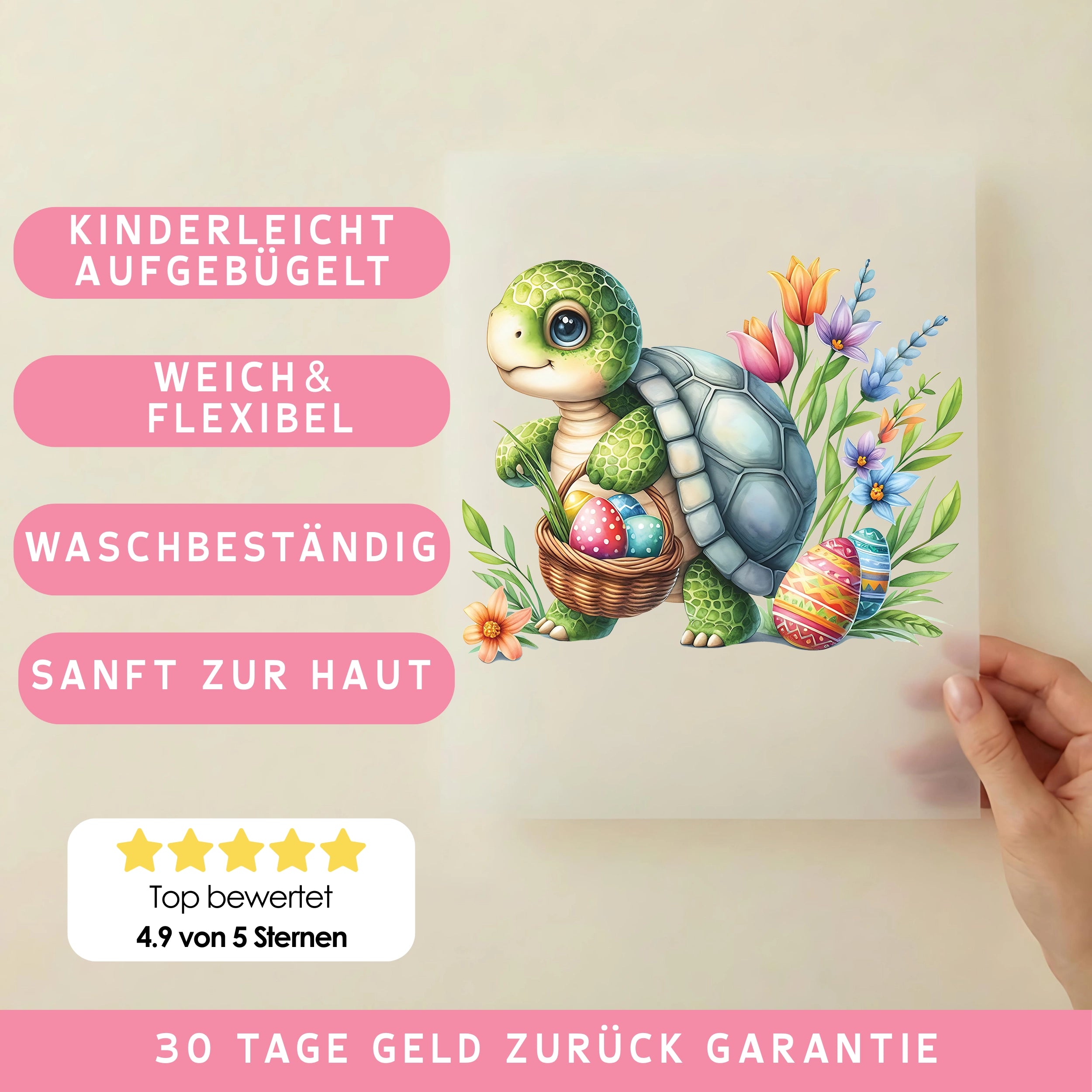 Bügelbild Schildkröte auf Ostertour