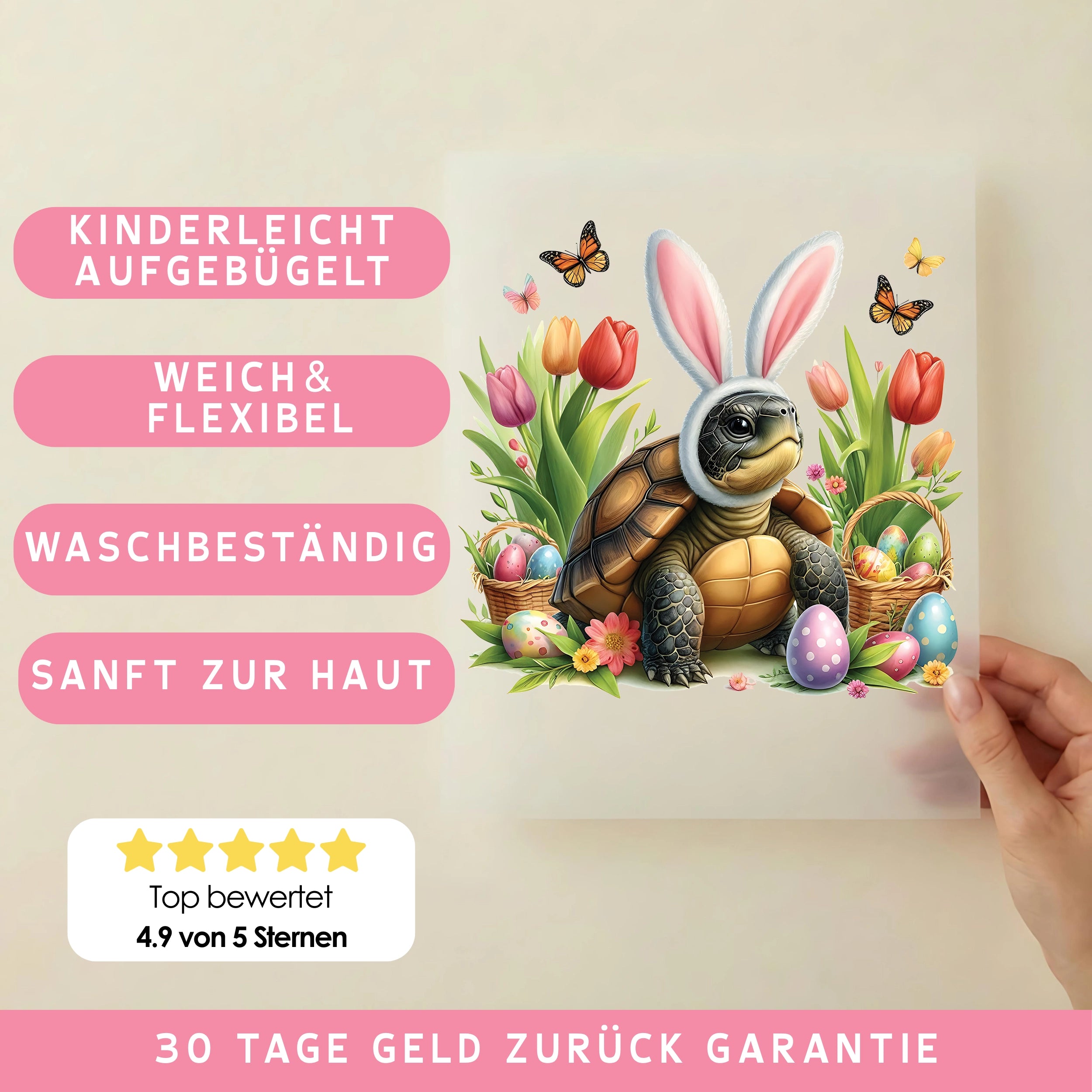 Bügelbild Süße Schildkröte im Osterkostüm