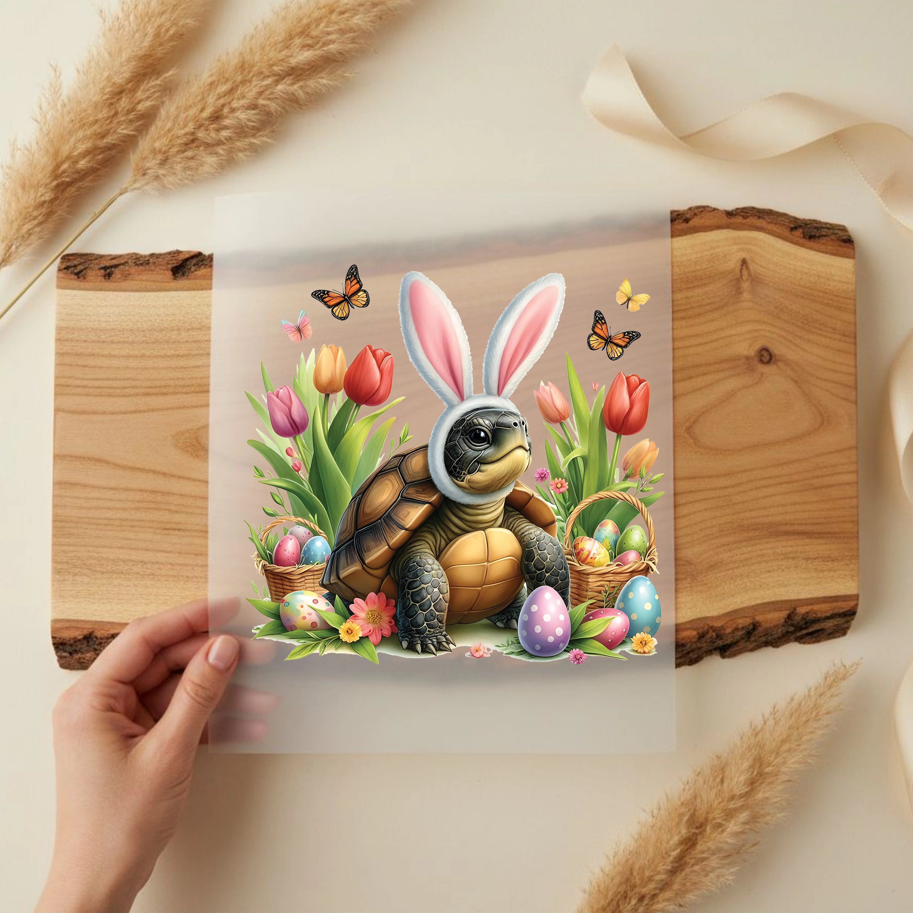 Bügelbild Süße Schildkröte im Osterkostüm