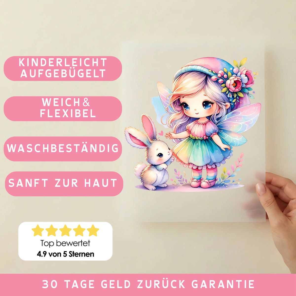 Bügelbild Zauberfee und Osterhäschen