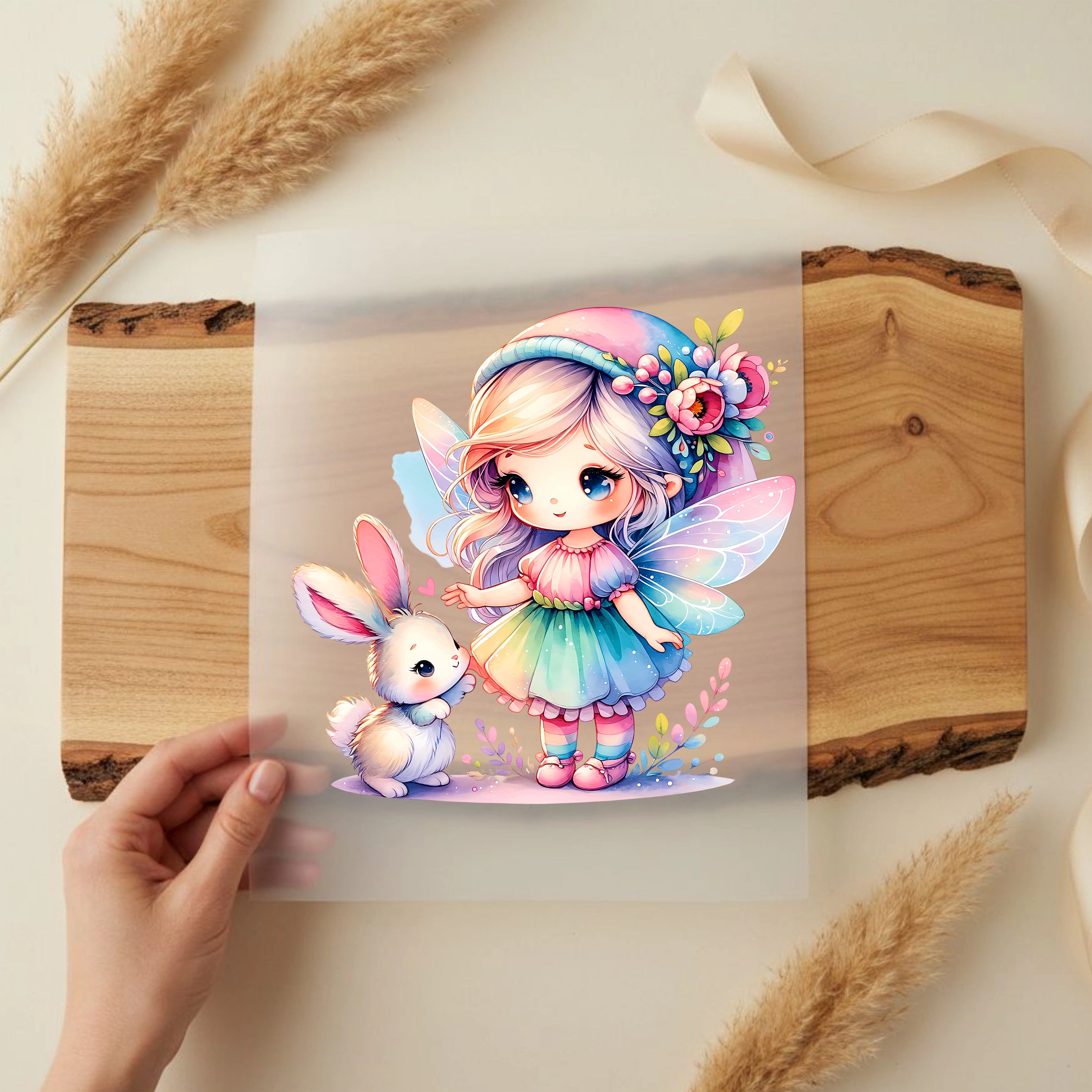 Bügelbild Zauberfee und Osterhäschen