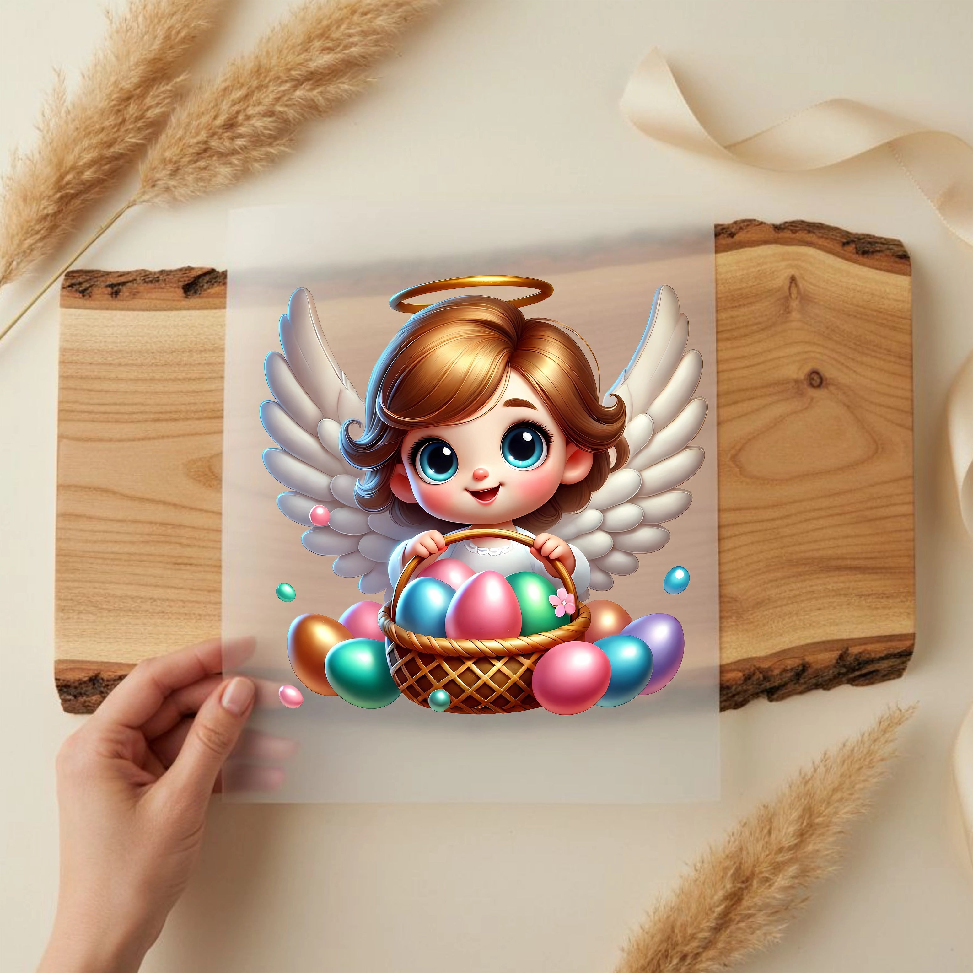 Bügelbild Engelchen mit Eierkorb