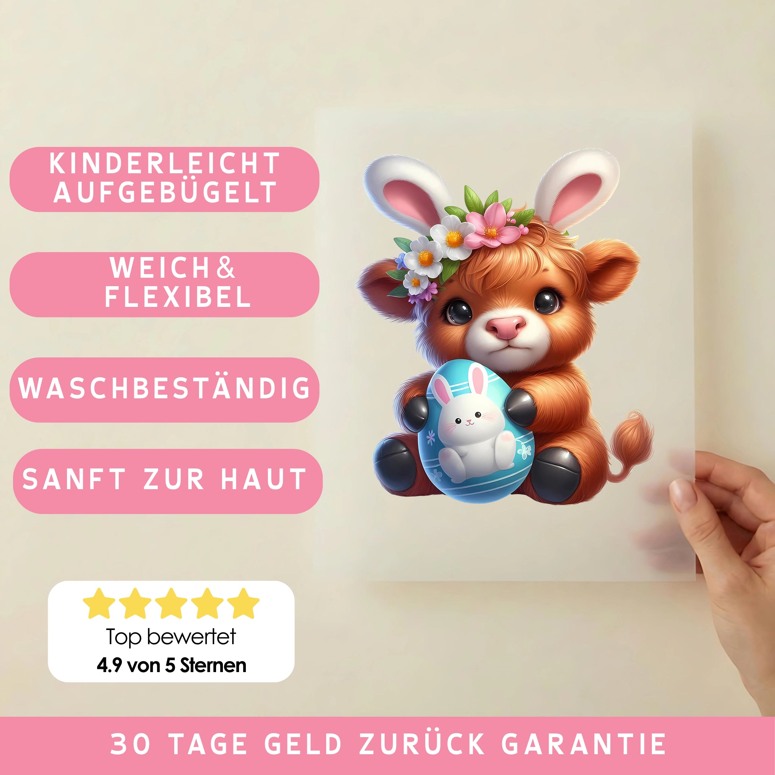 Bügelbild Frühlingskalb Hasenliebling