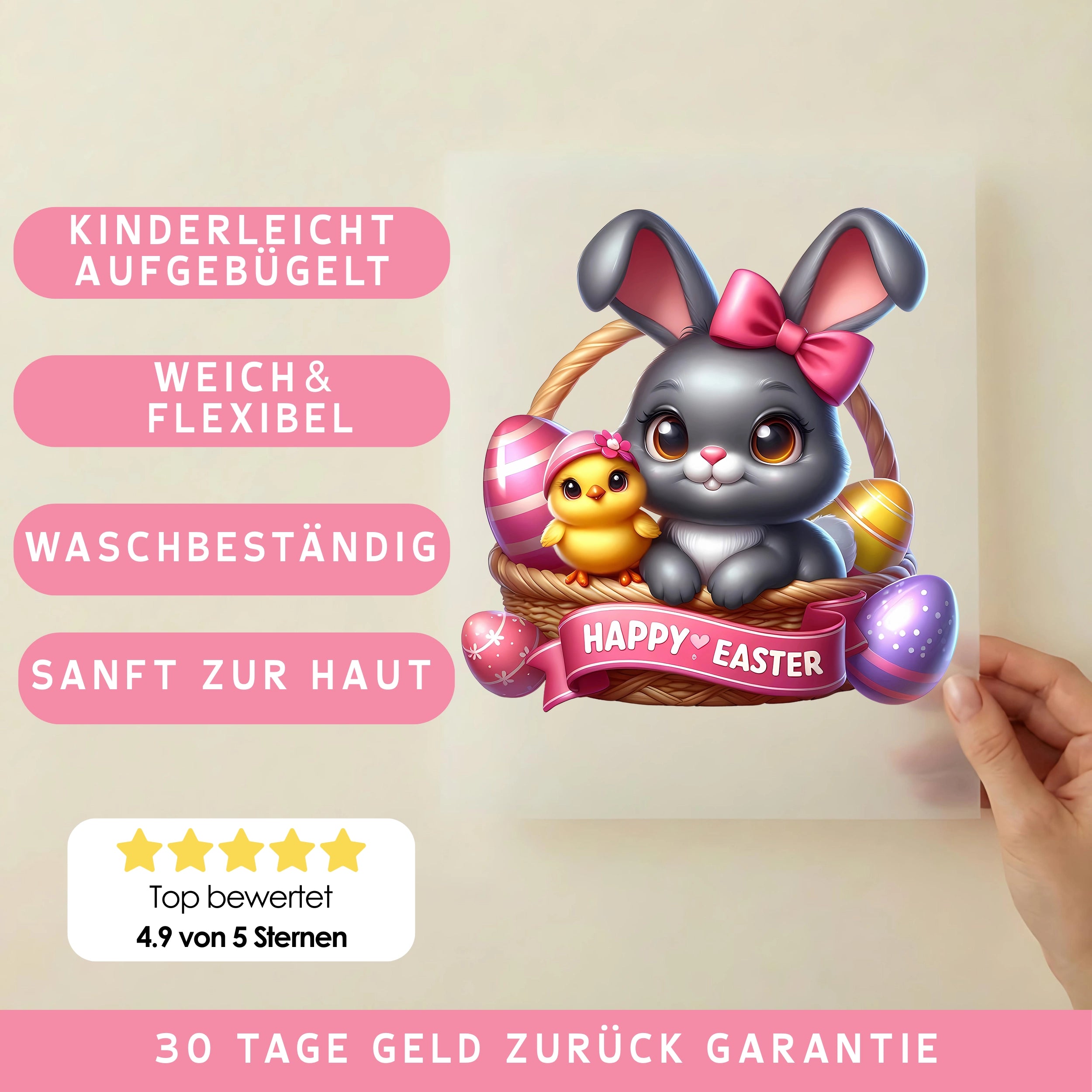 Bügelbild Happy Easter Hase & Küken