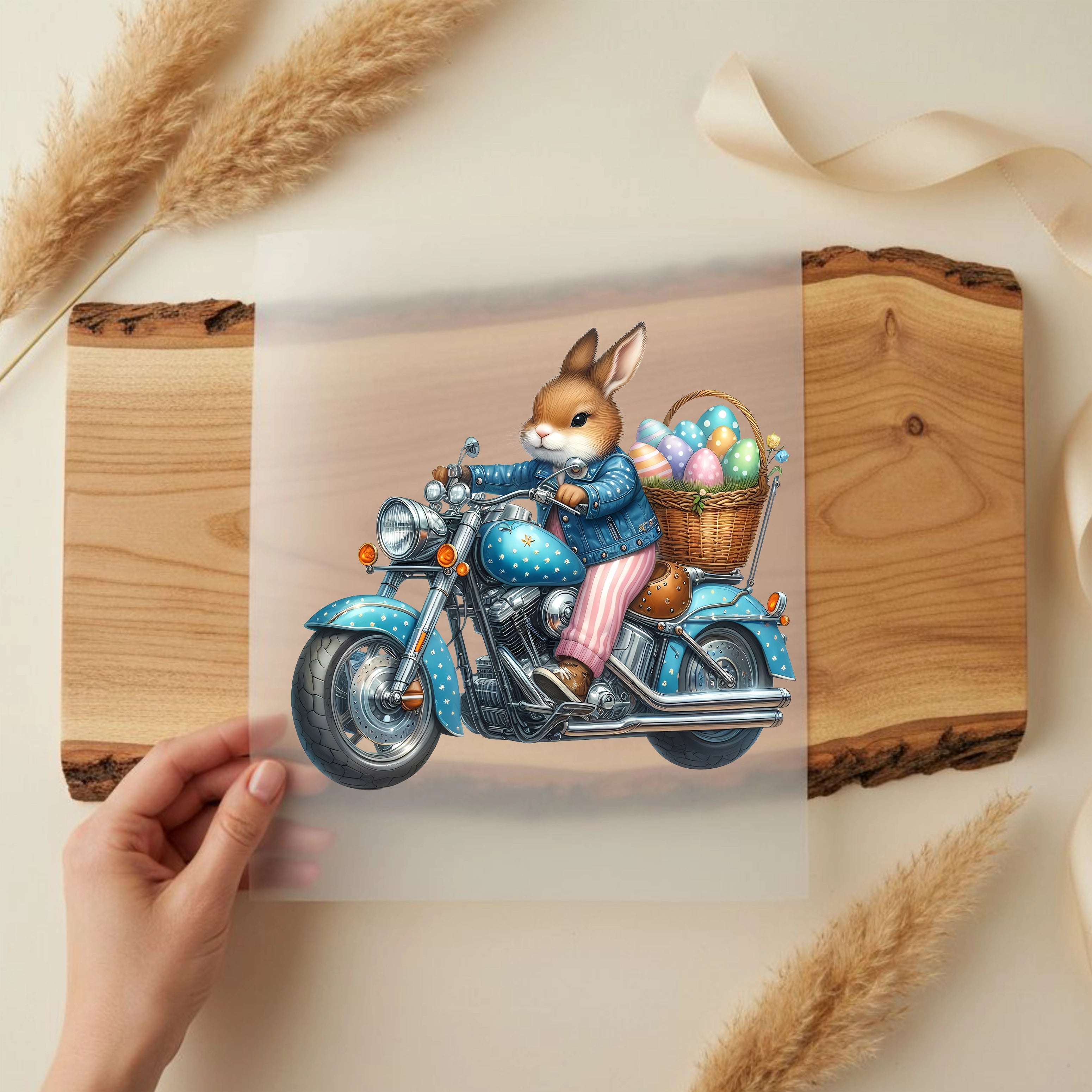 Bügelbild Hase Biker Bunny Frühlingstour