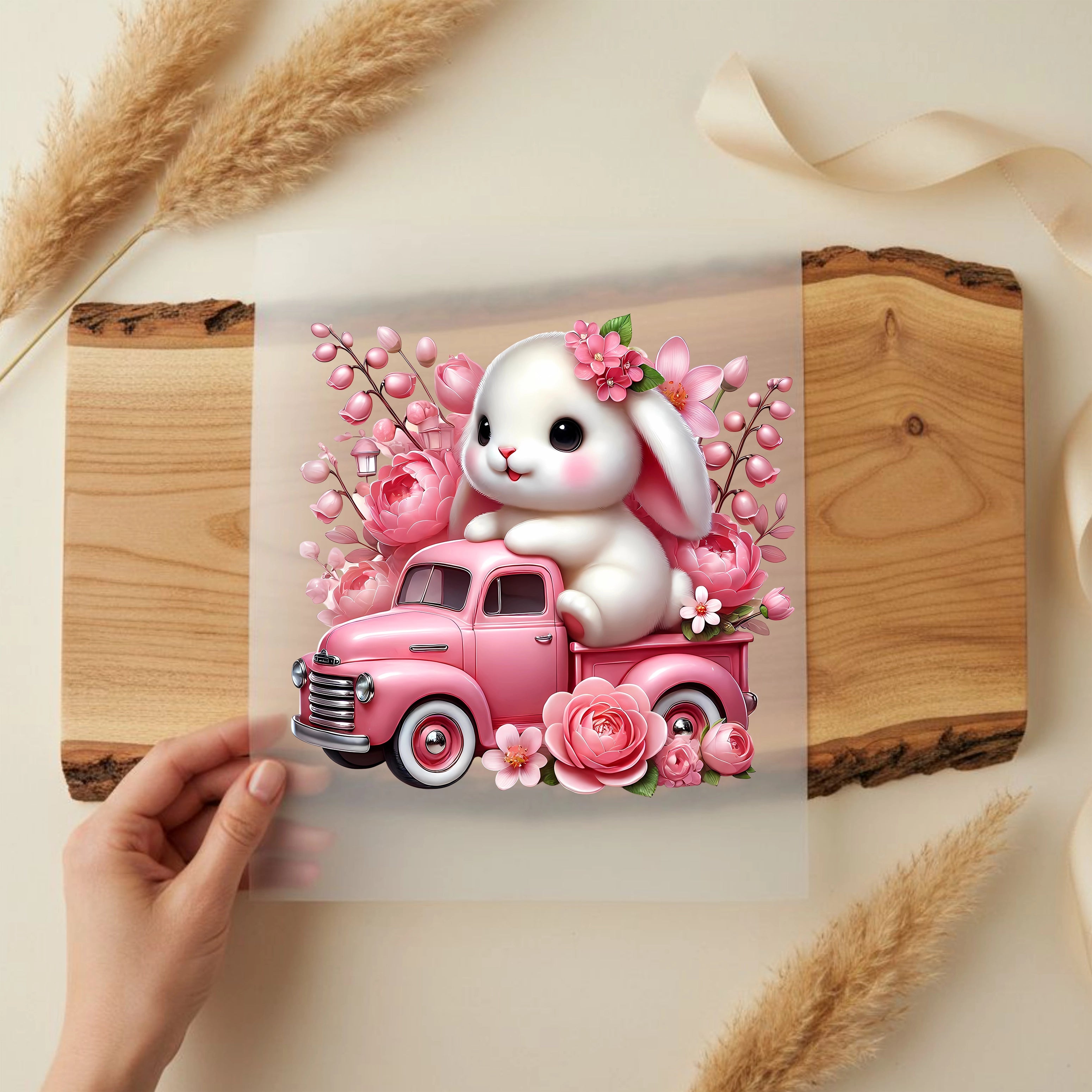 Bügelbild Hase Pickup Bunny Rosentraum