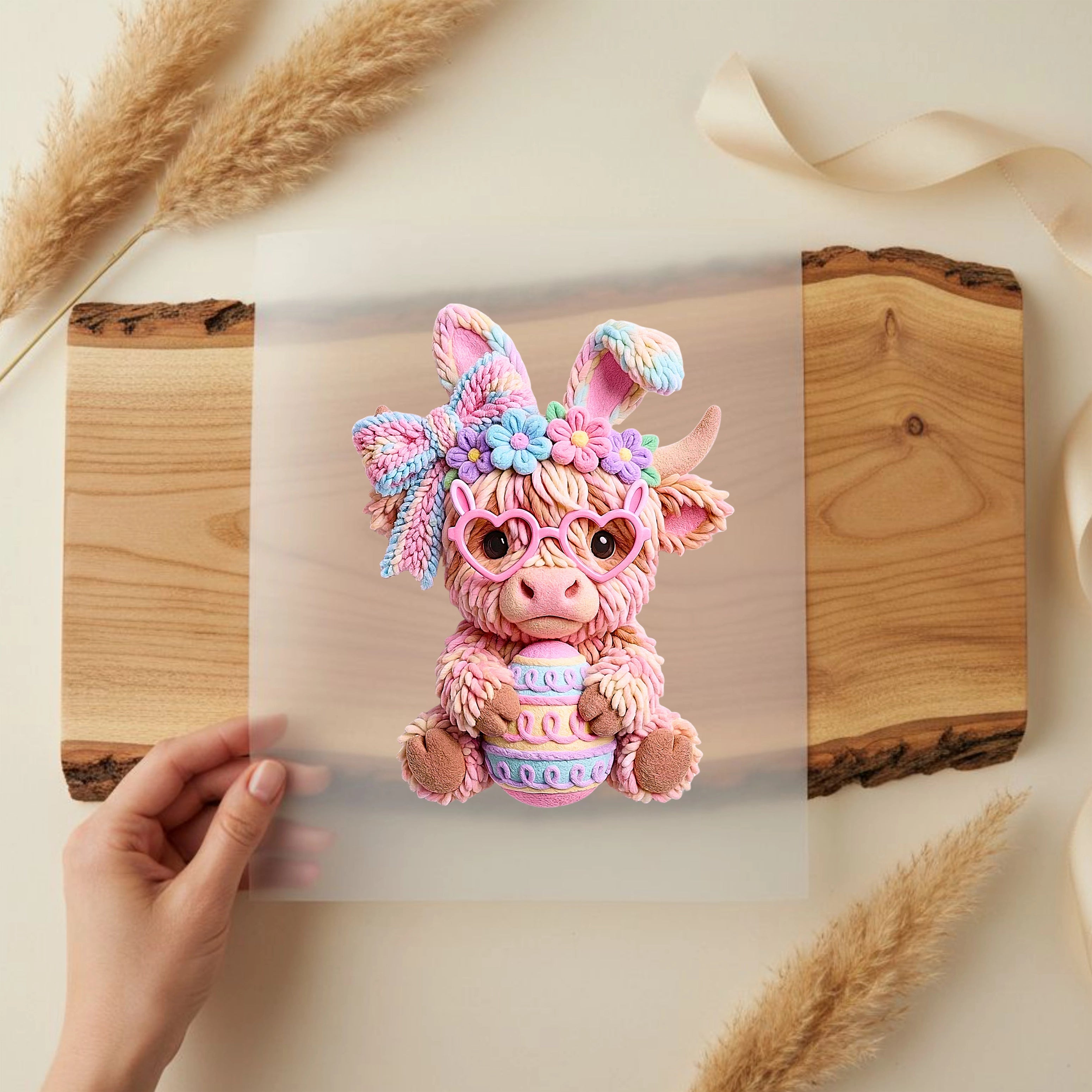 Bügelbild Hochlandkuh Pastellpony Rosie Strickstil