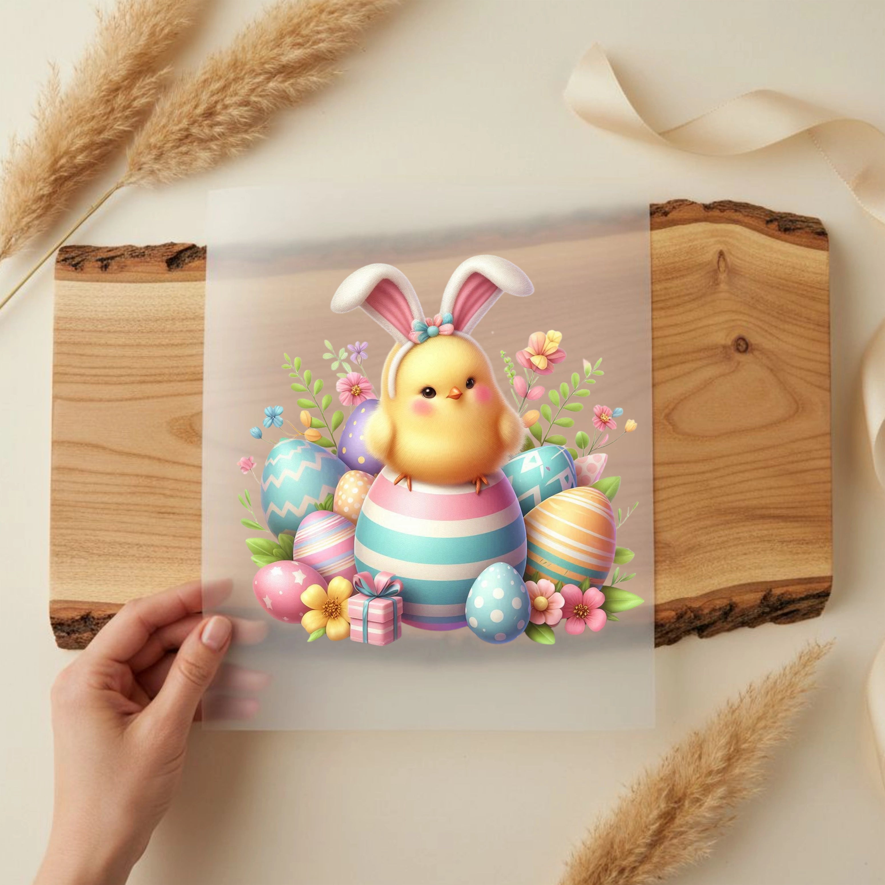 Bügelbild Küken Hasenohren Pastellzauber