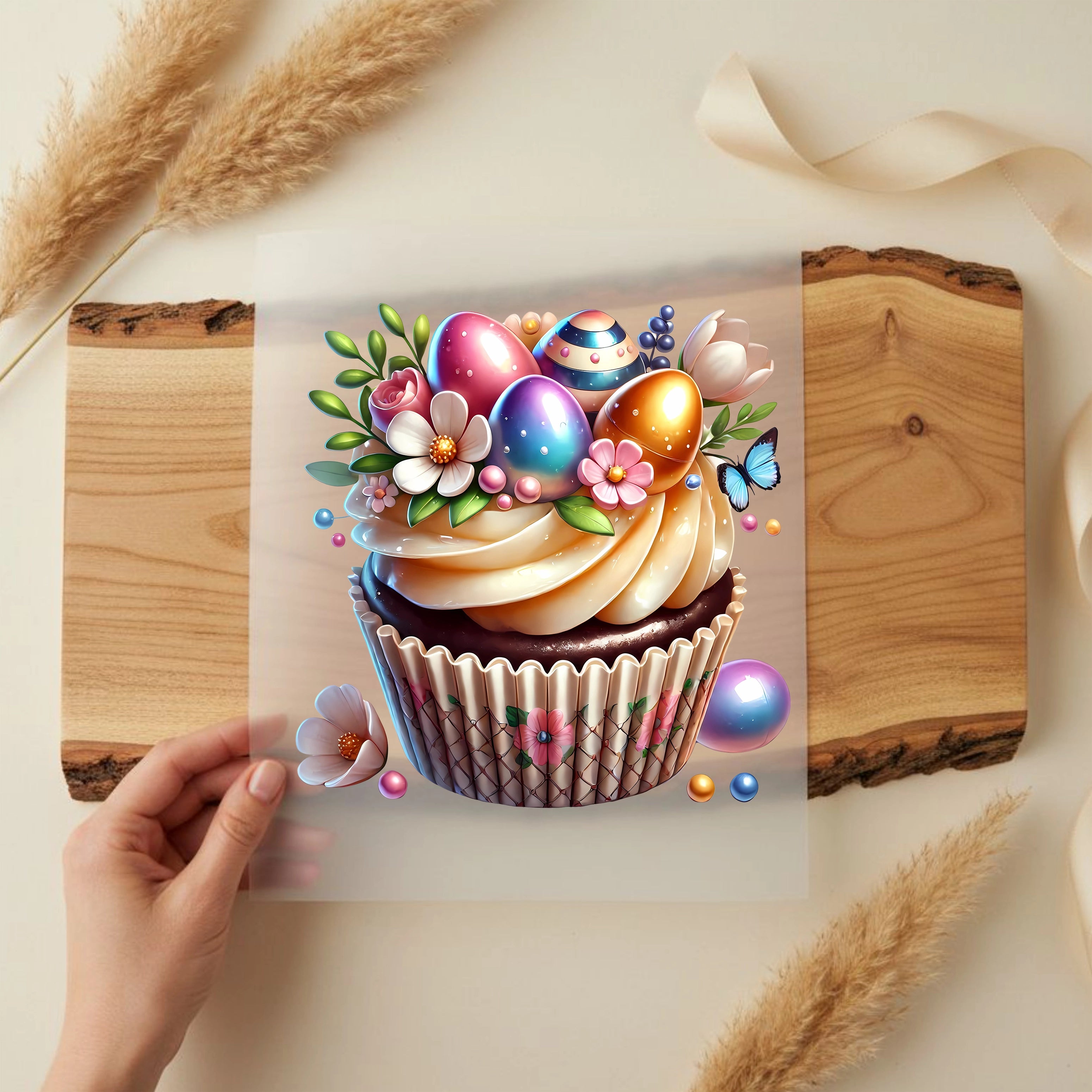 Bügelbild Oster Cupcake Eierparade