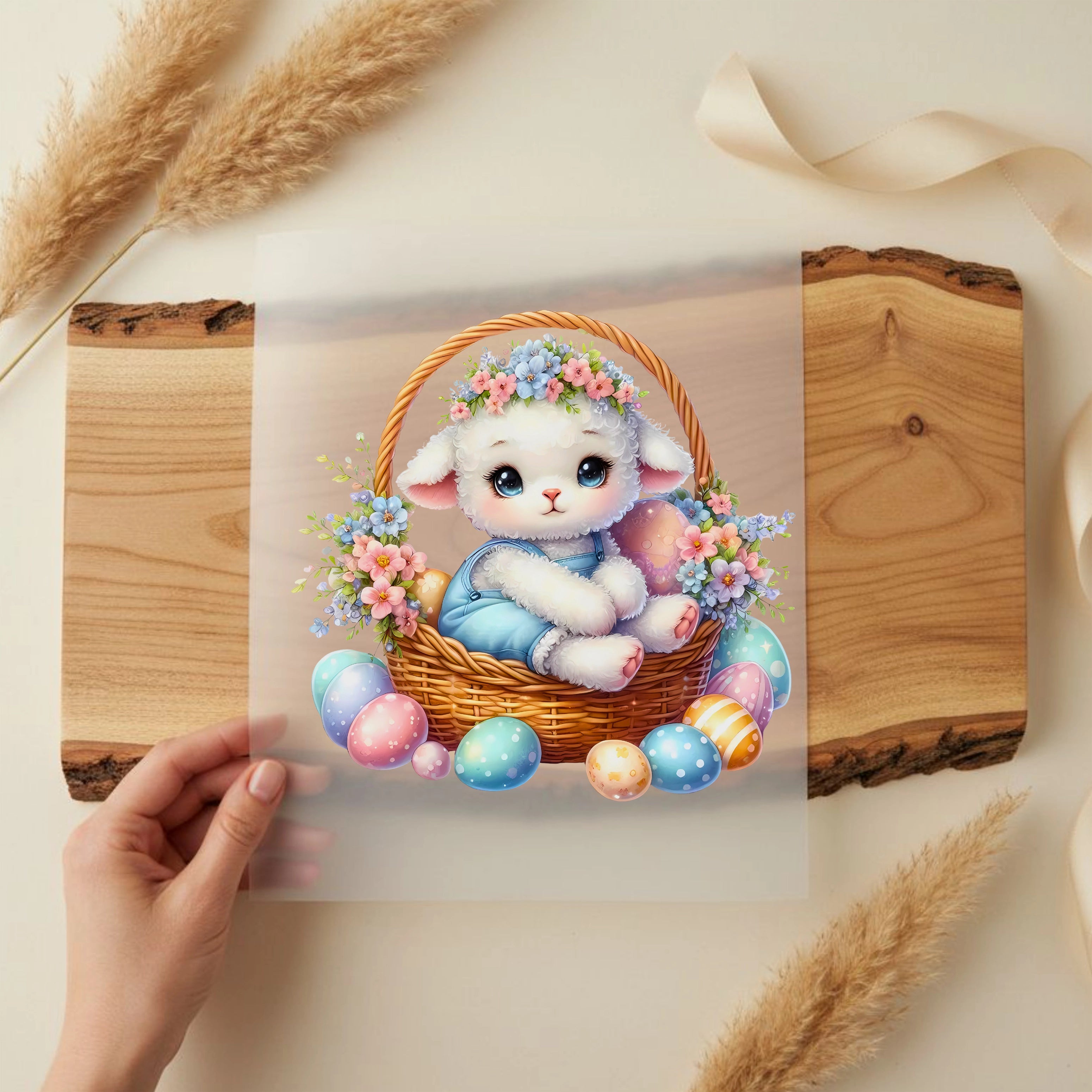 Bügelbild Osterkörbchen Lamm