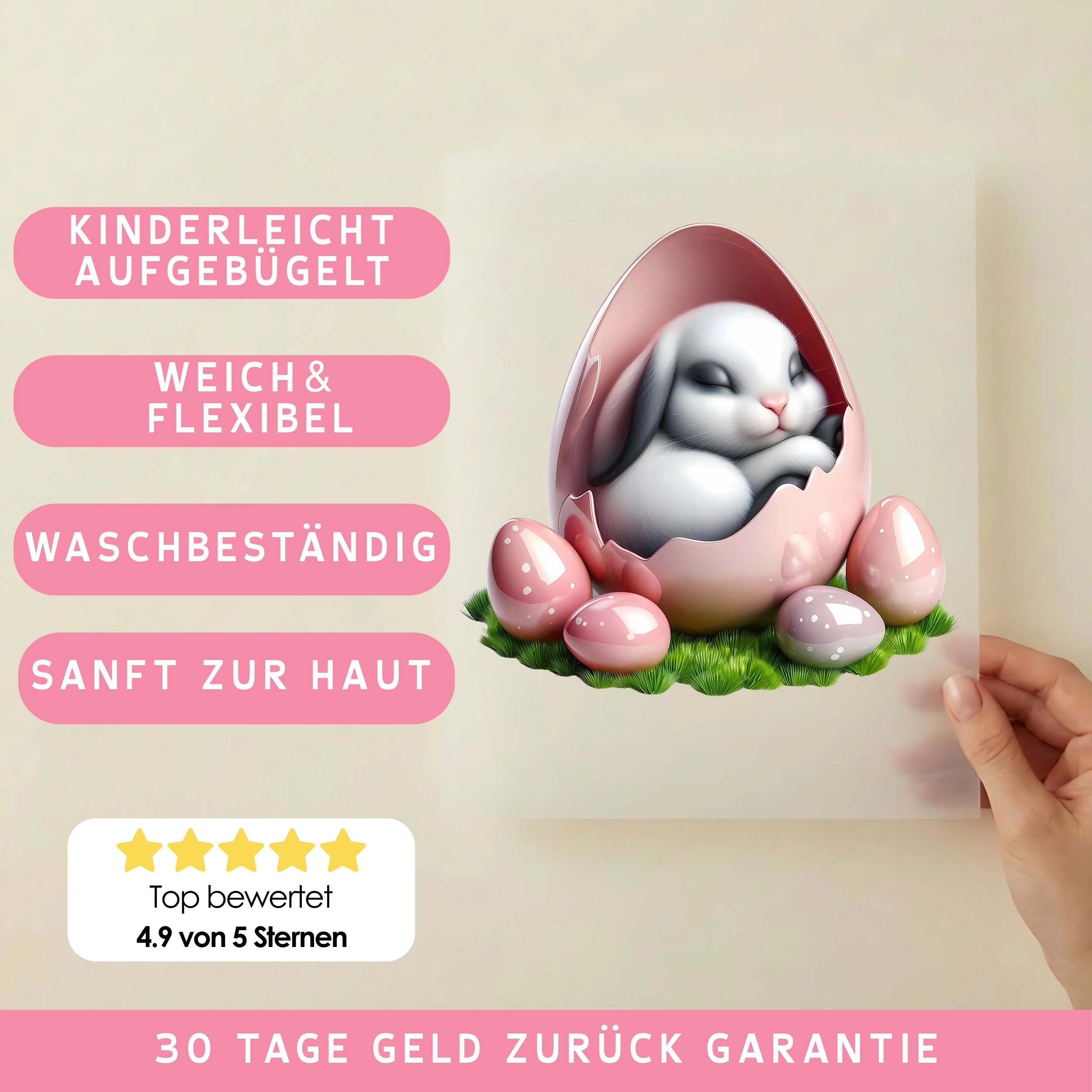 Bügelbild Schlafhäschen im Osterei