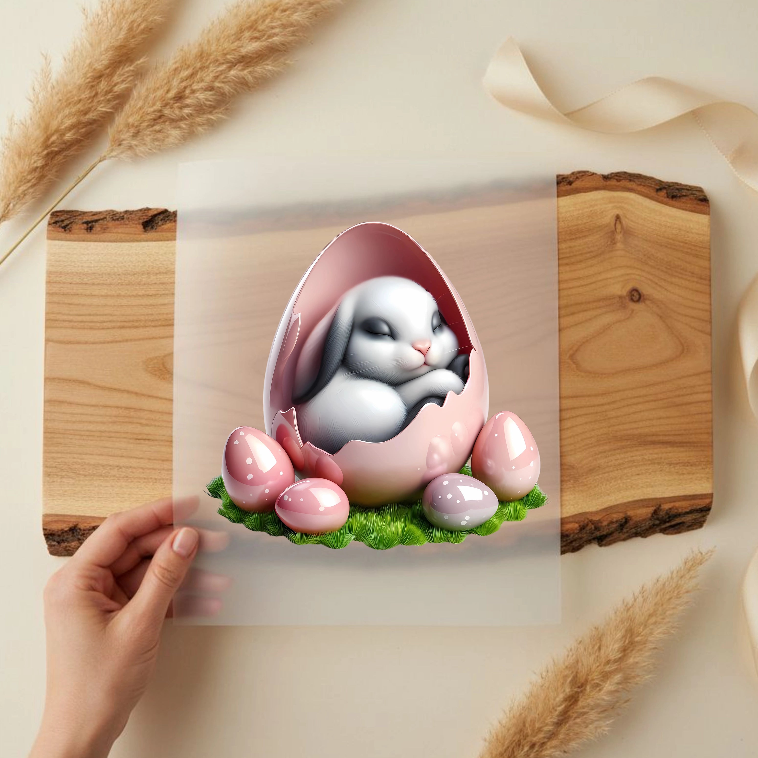 Bügelbild Schlafhäschen im Osterei