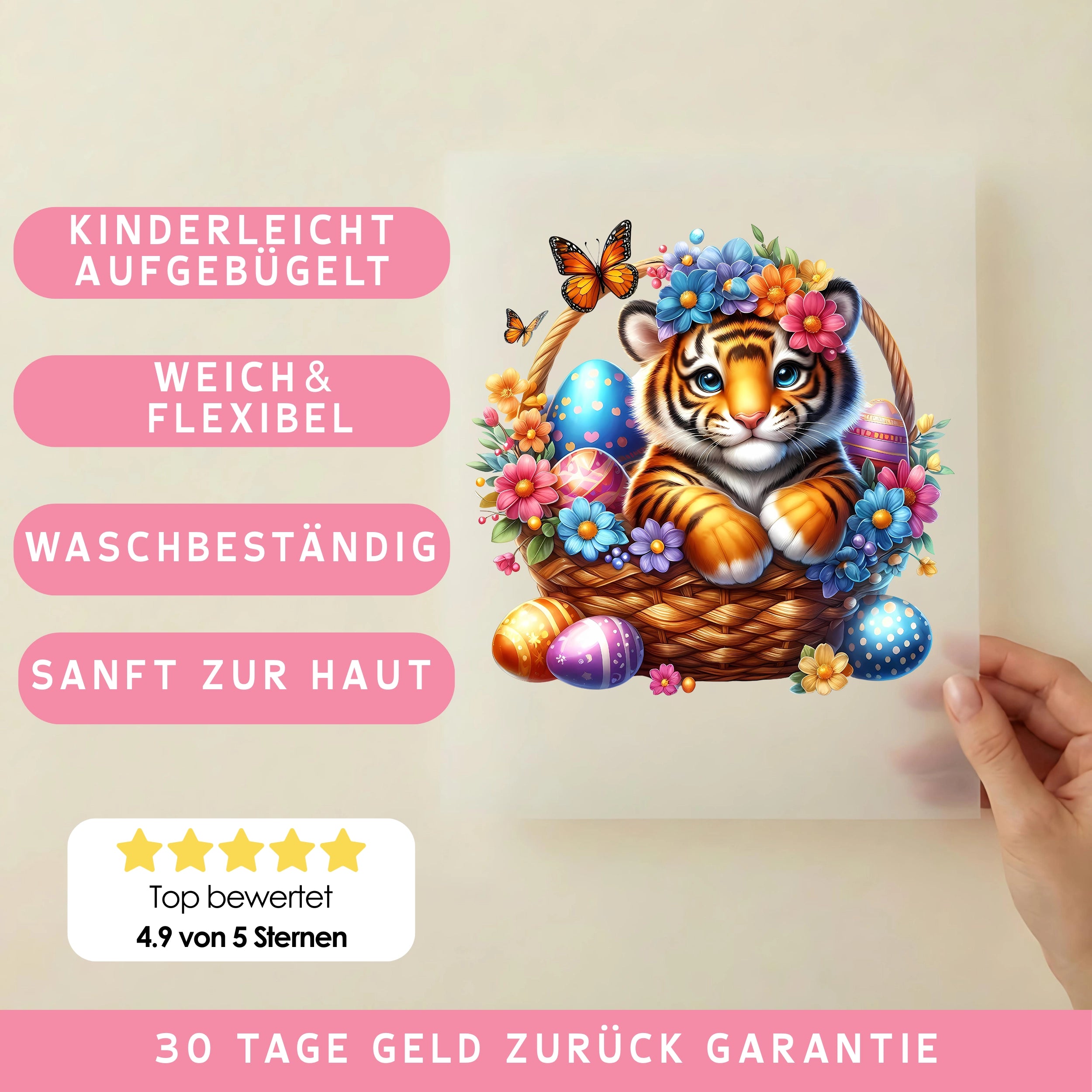 Bügelbild Tiger Frühlingsnest Niko Ostern