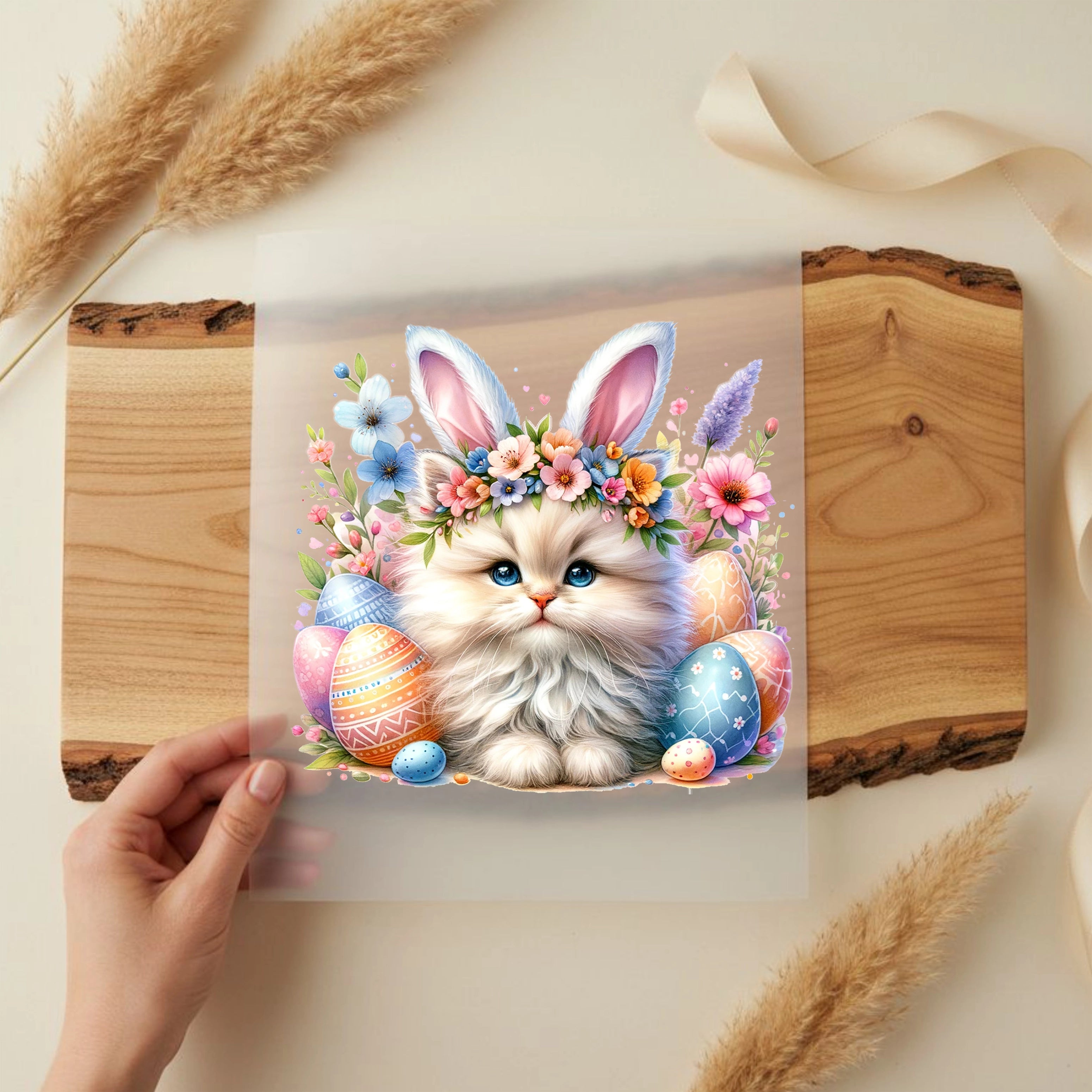 Bügelbild Britisch Langhaar Katze Creme Osterlicht