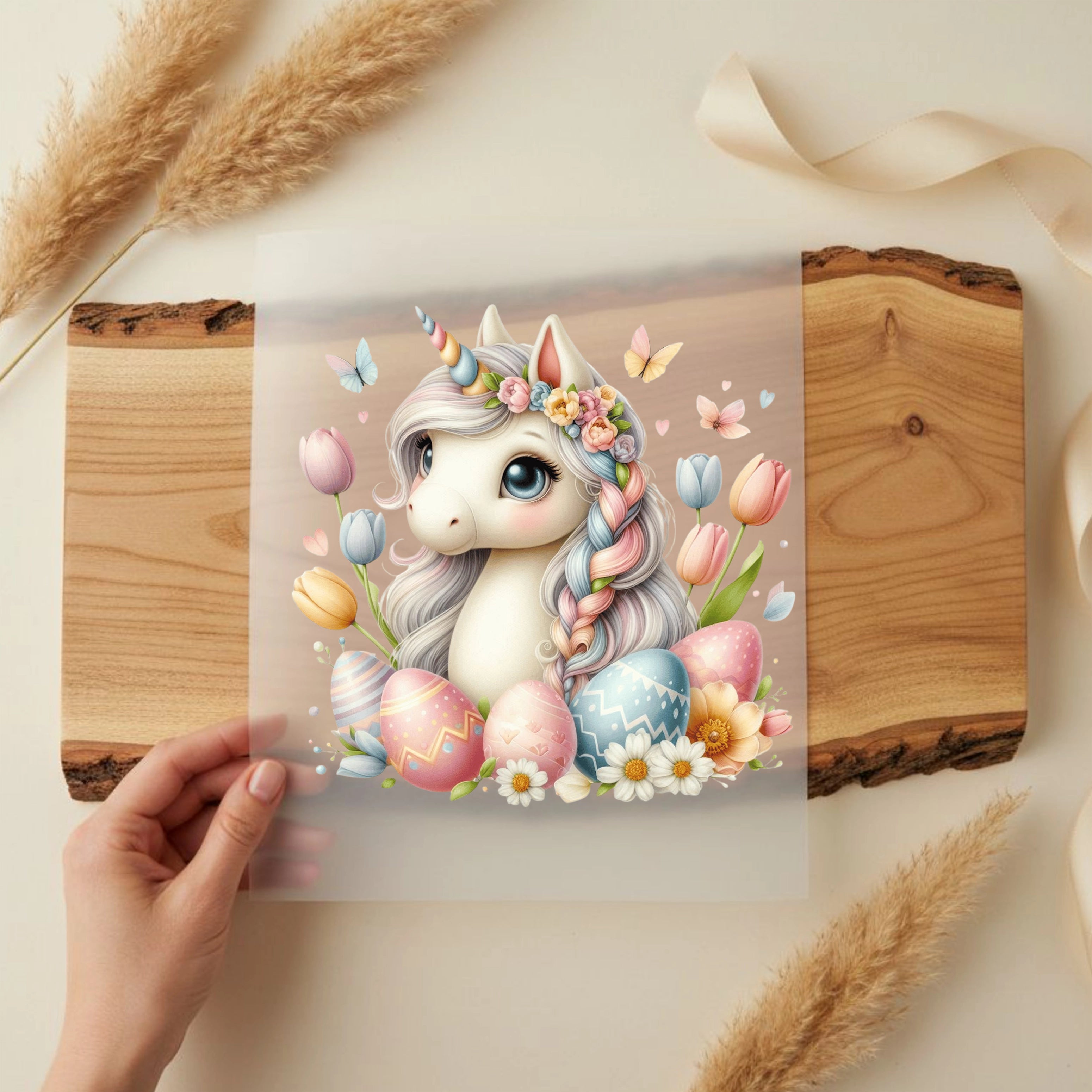 Bügelbild Einhorn Pastell Blütenzauber