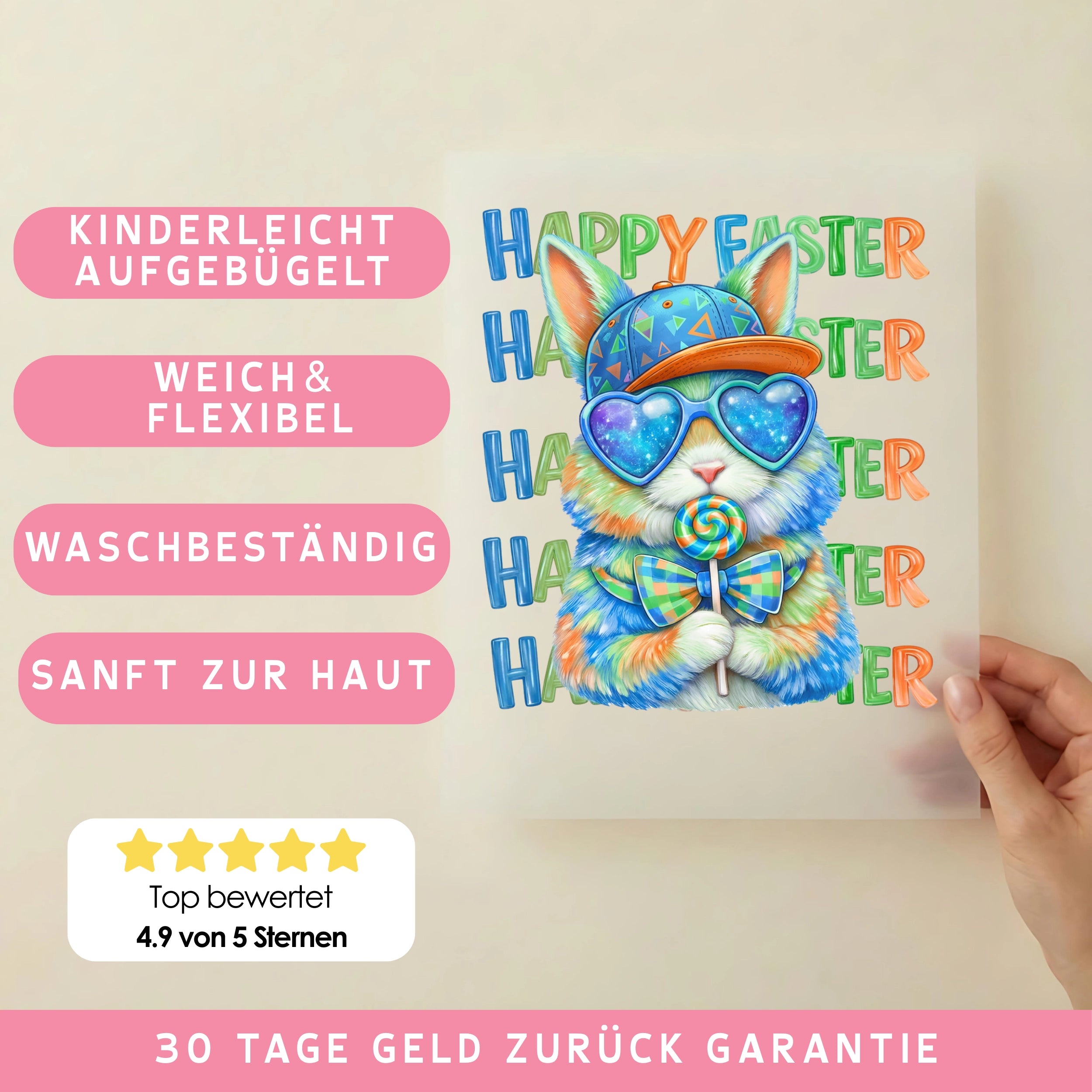 Bügelbild Hase Candy King