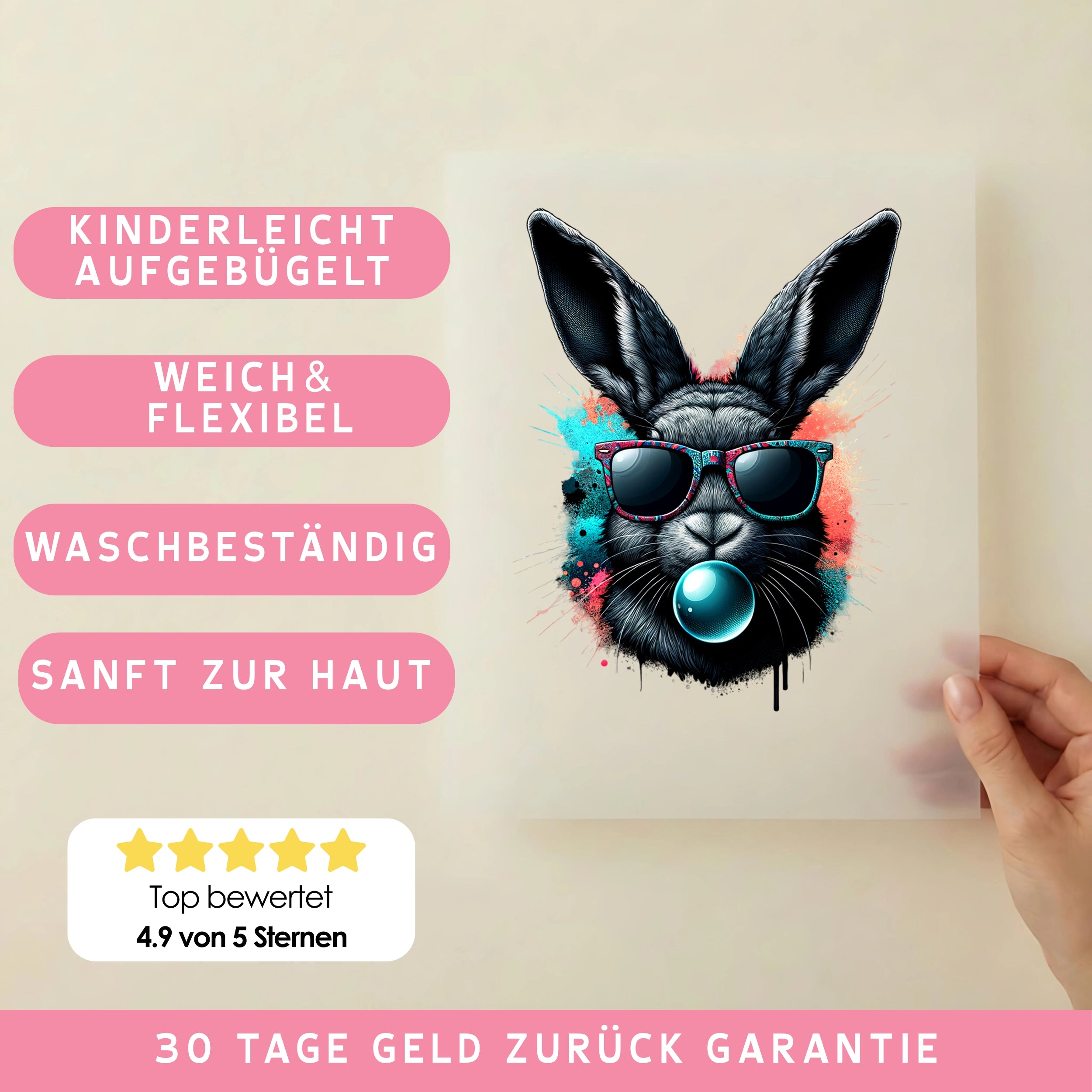 Bügelbild Hase Urban Style