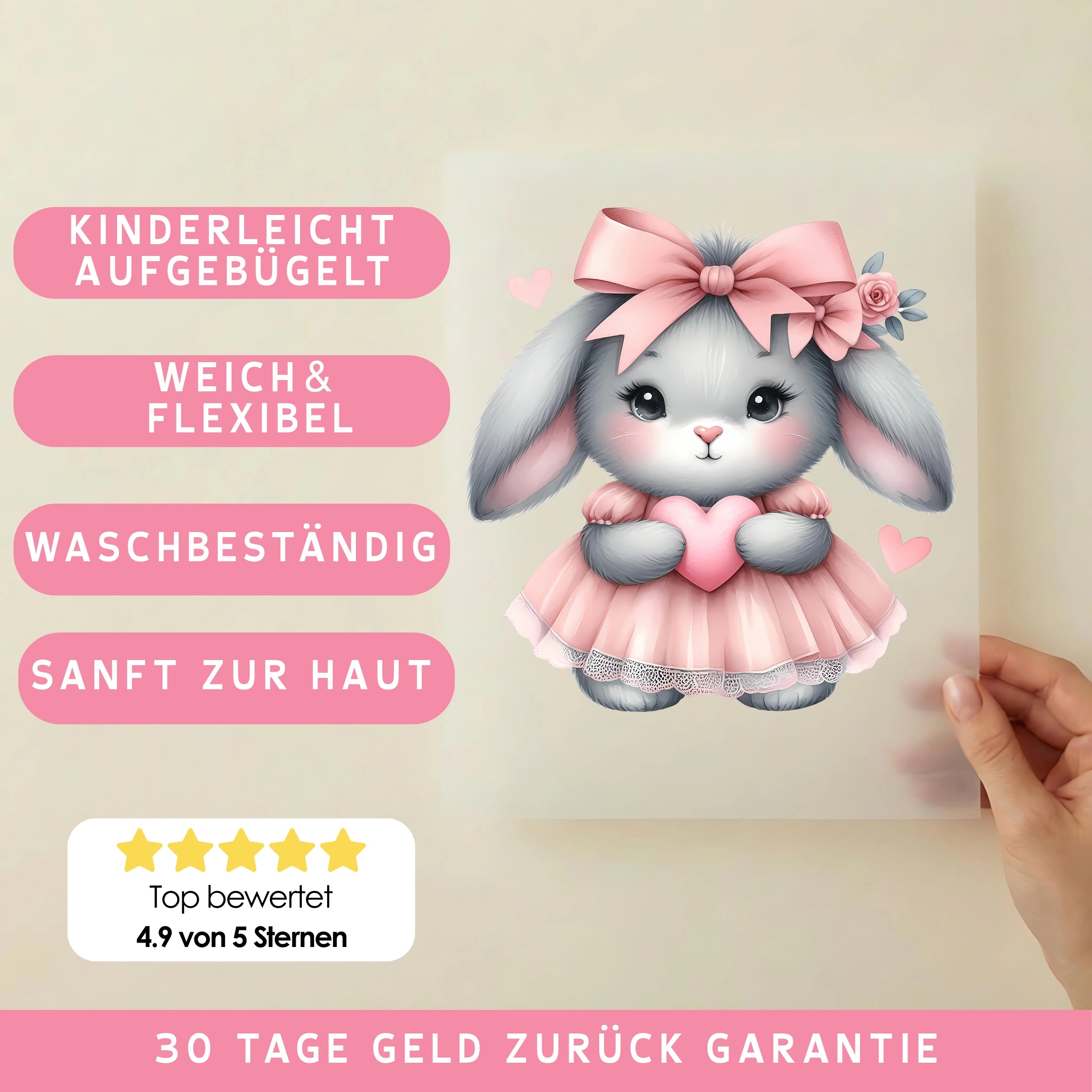 Bügelbild Herzprinzessin Hase