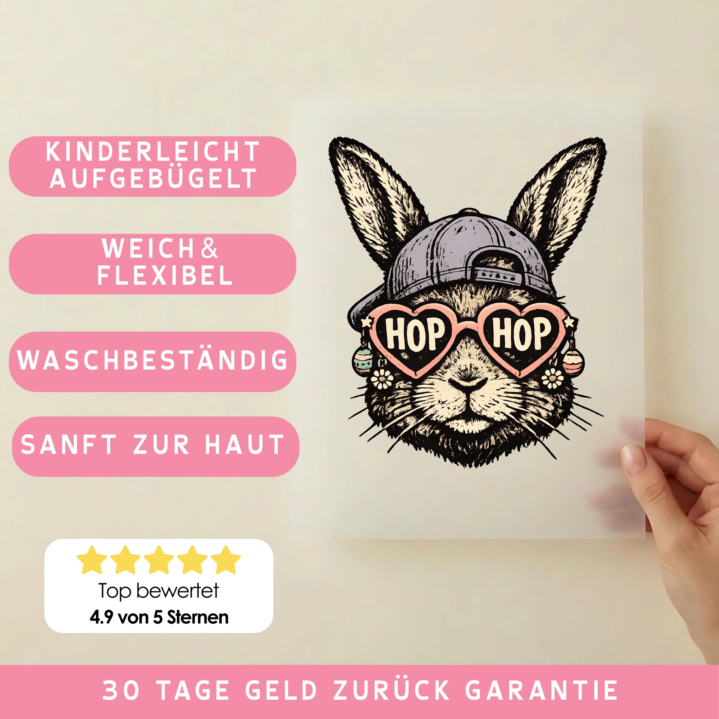 Bügelbild Hop Hop Hase