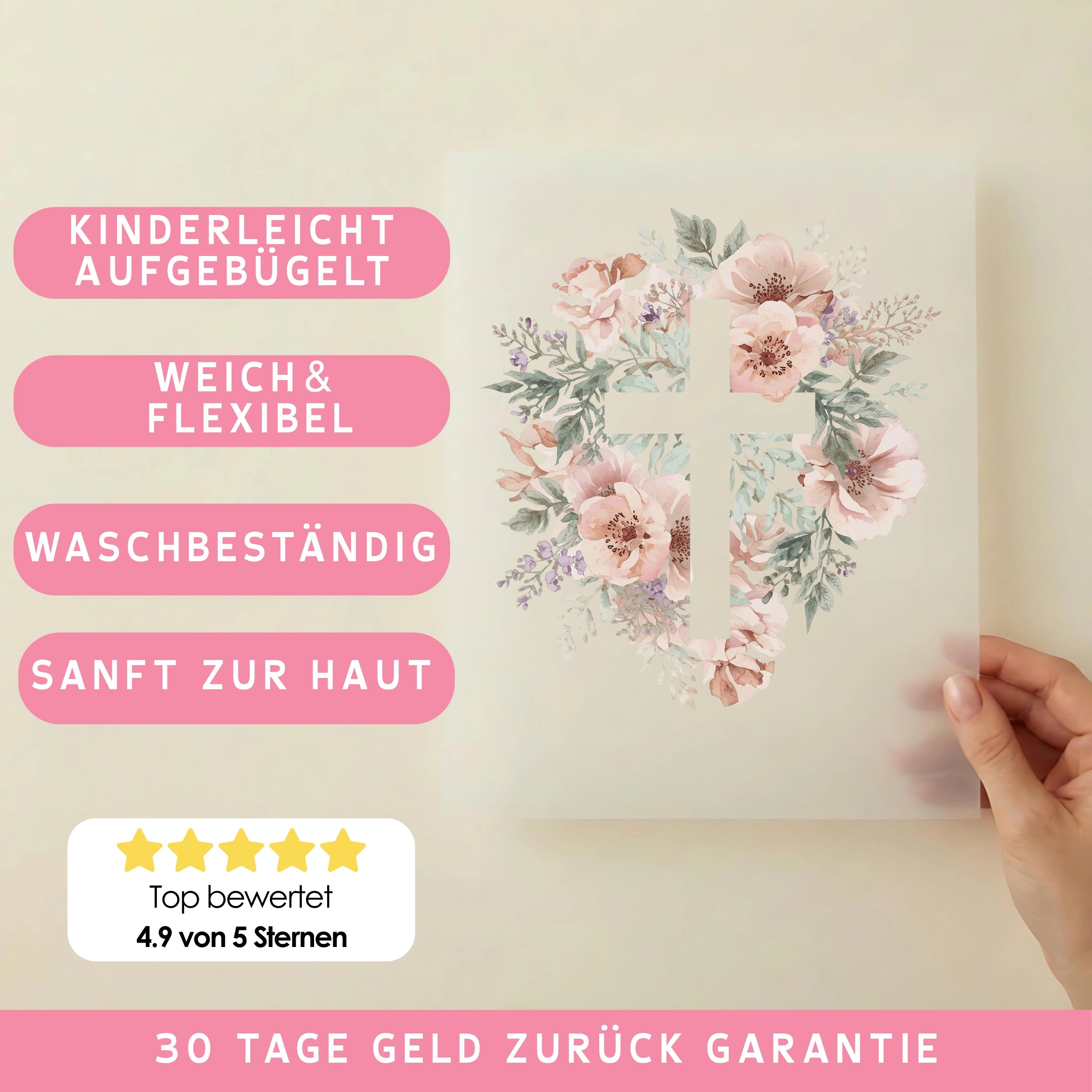 Bügelbild Kreuz Blütenandacht