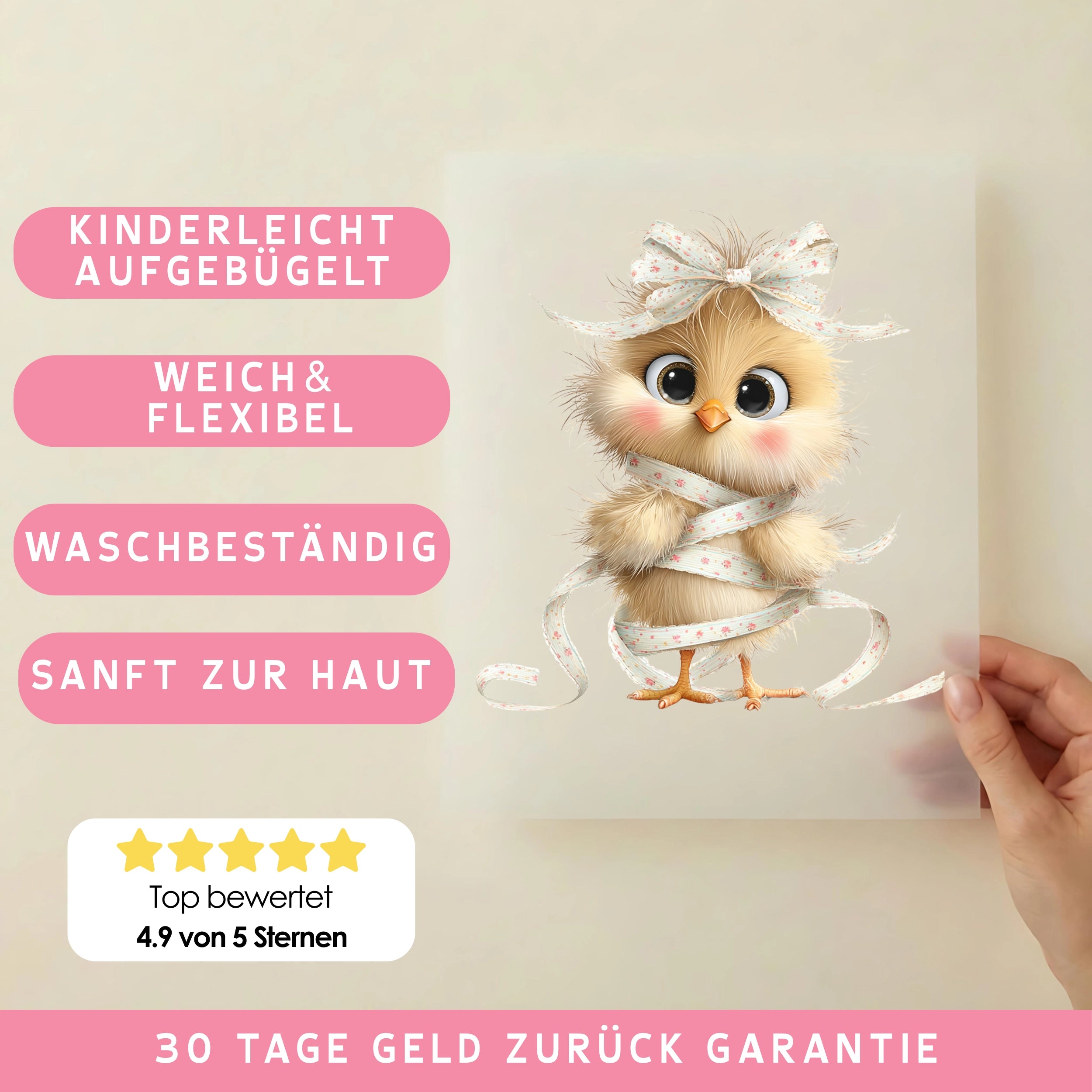 Bügelbild Küken Schleifenliebe