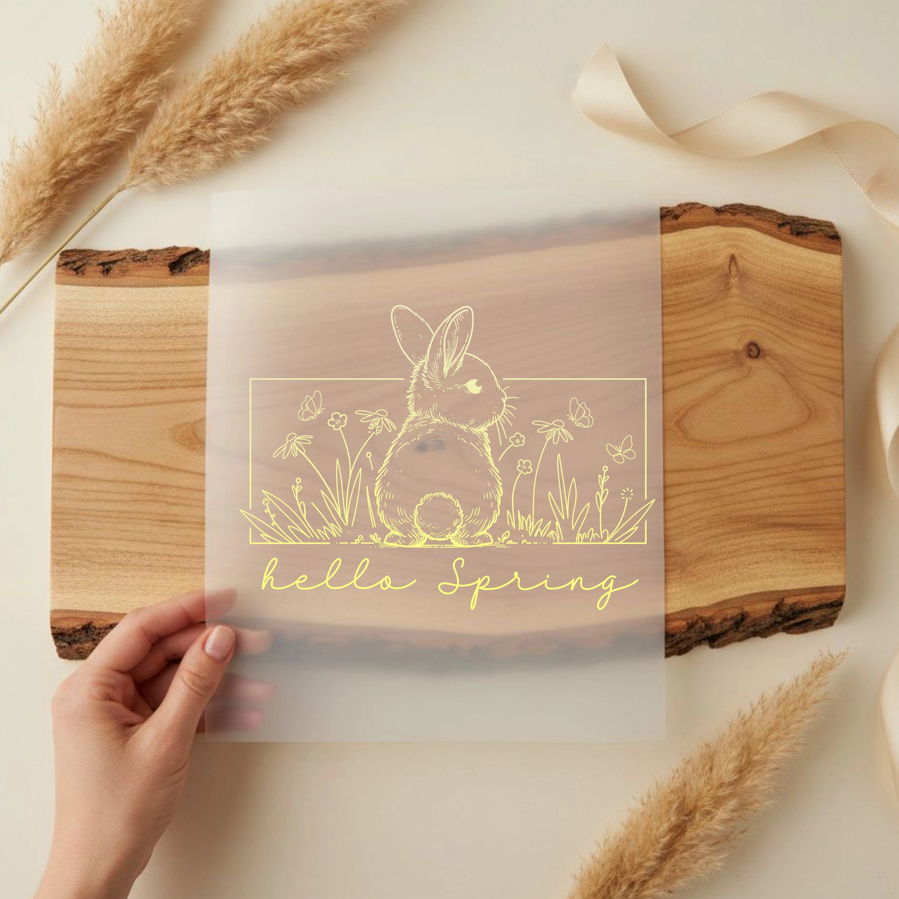 Bügelbild Minimalistischer Hase Hello Spring