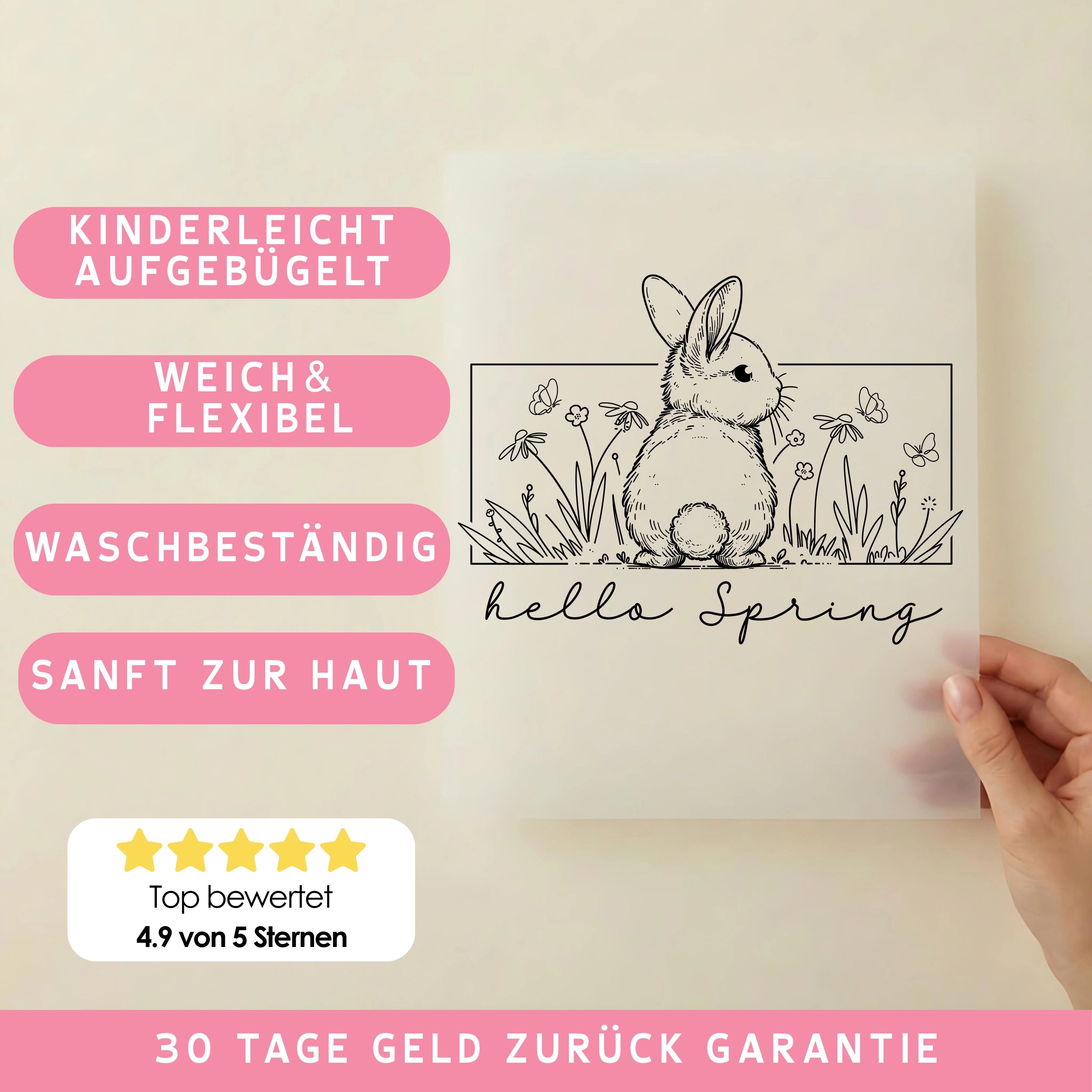 Bügelbild Minimalistischer Hase Hello Spring