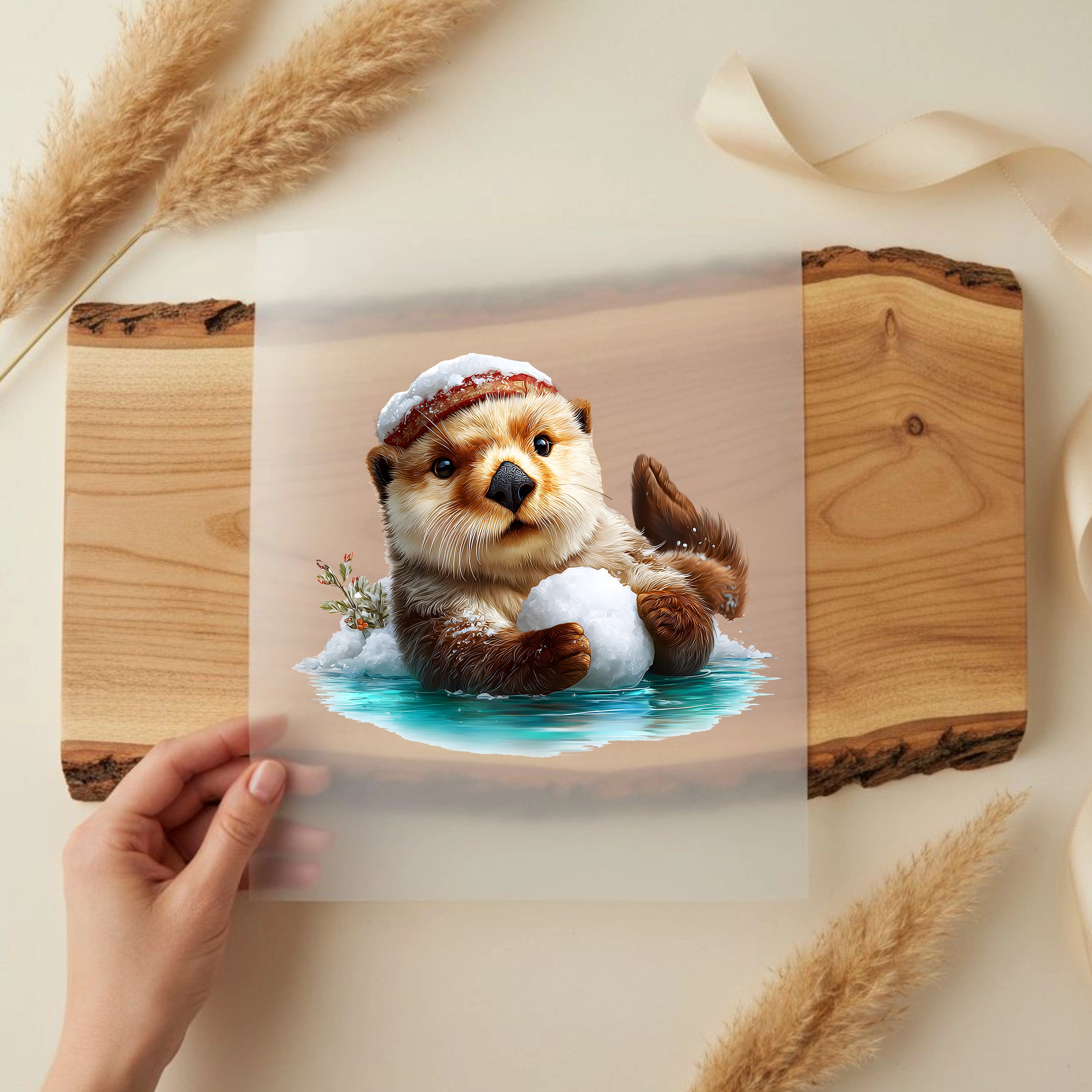 Bügelbild Otter Schneekugel
