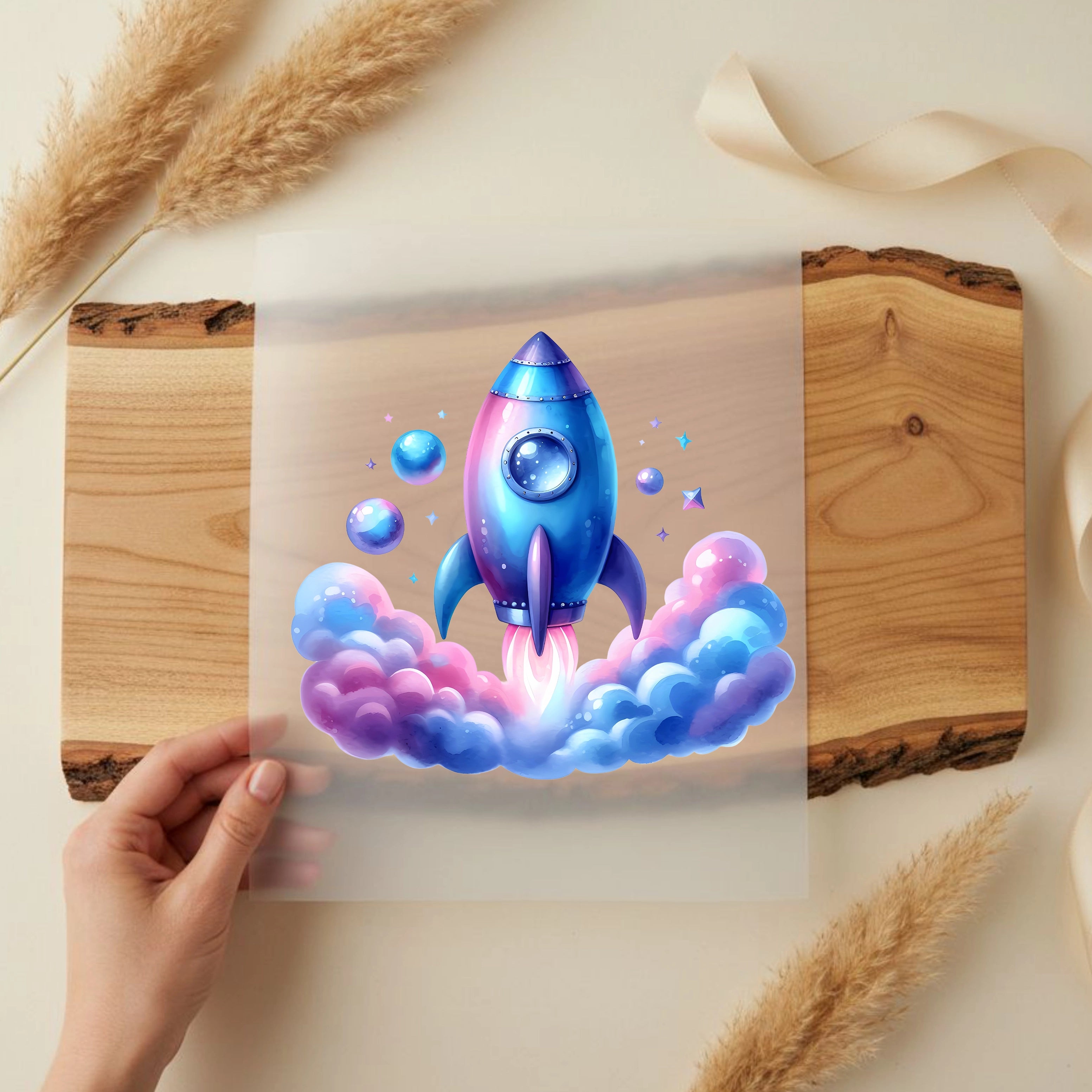 Bügelbild Pastell Rakete