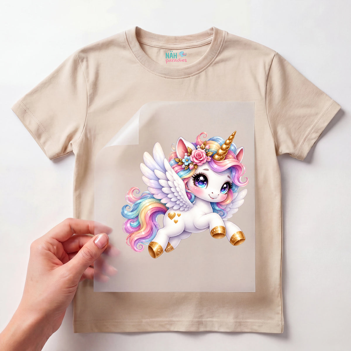 Bügelbild Pegasus Einhorn Regenbogen