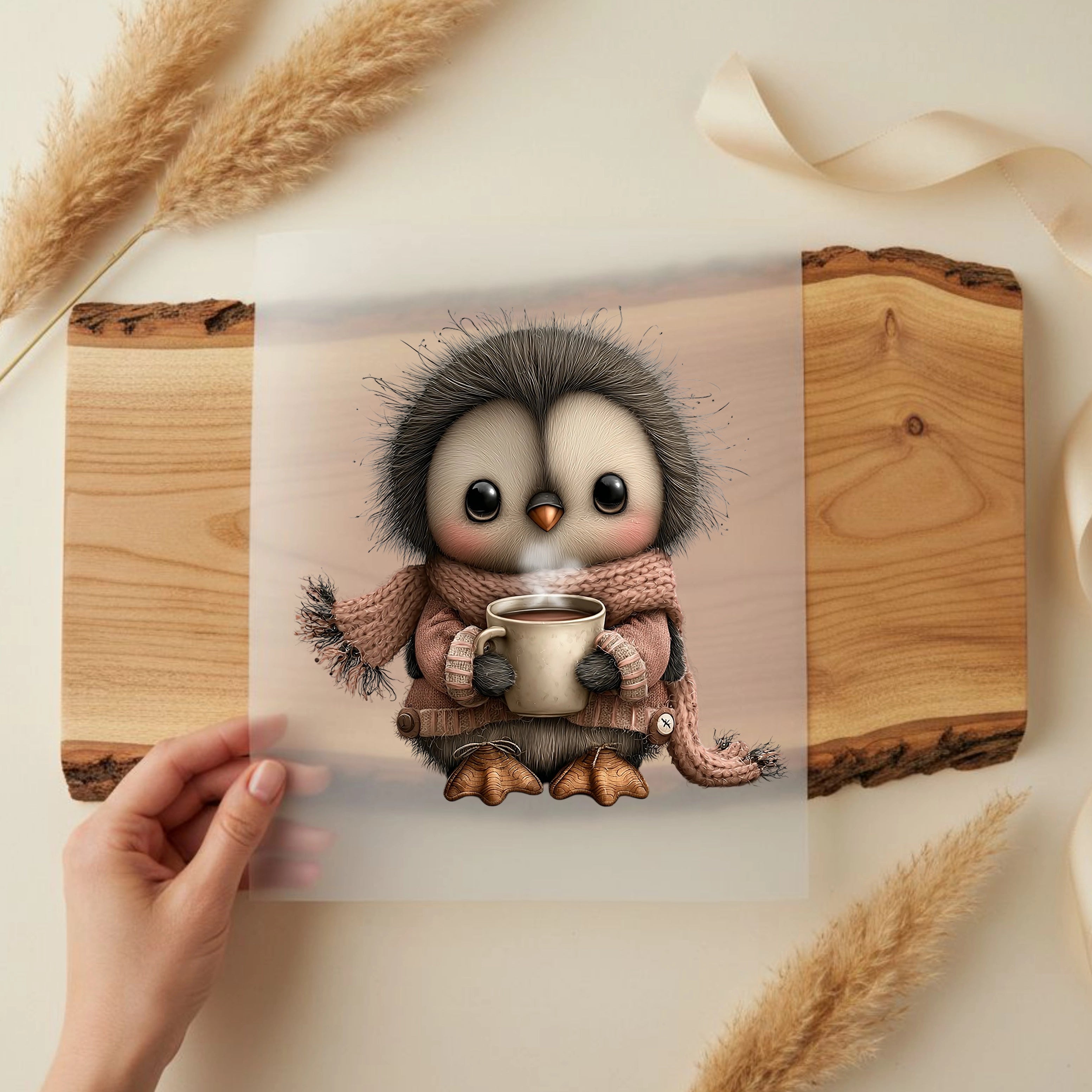 Bügelbild Pinguin Kaffezeit