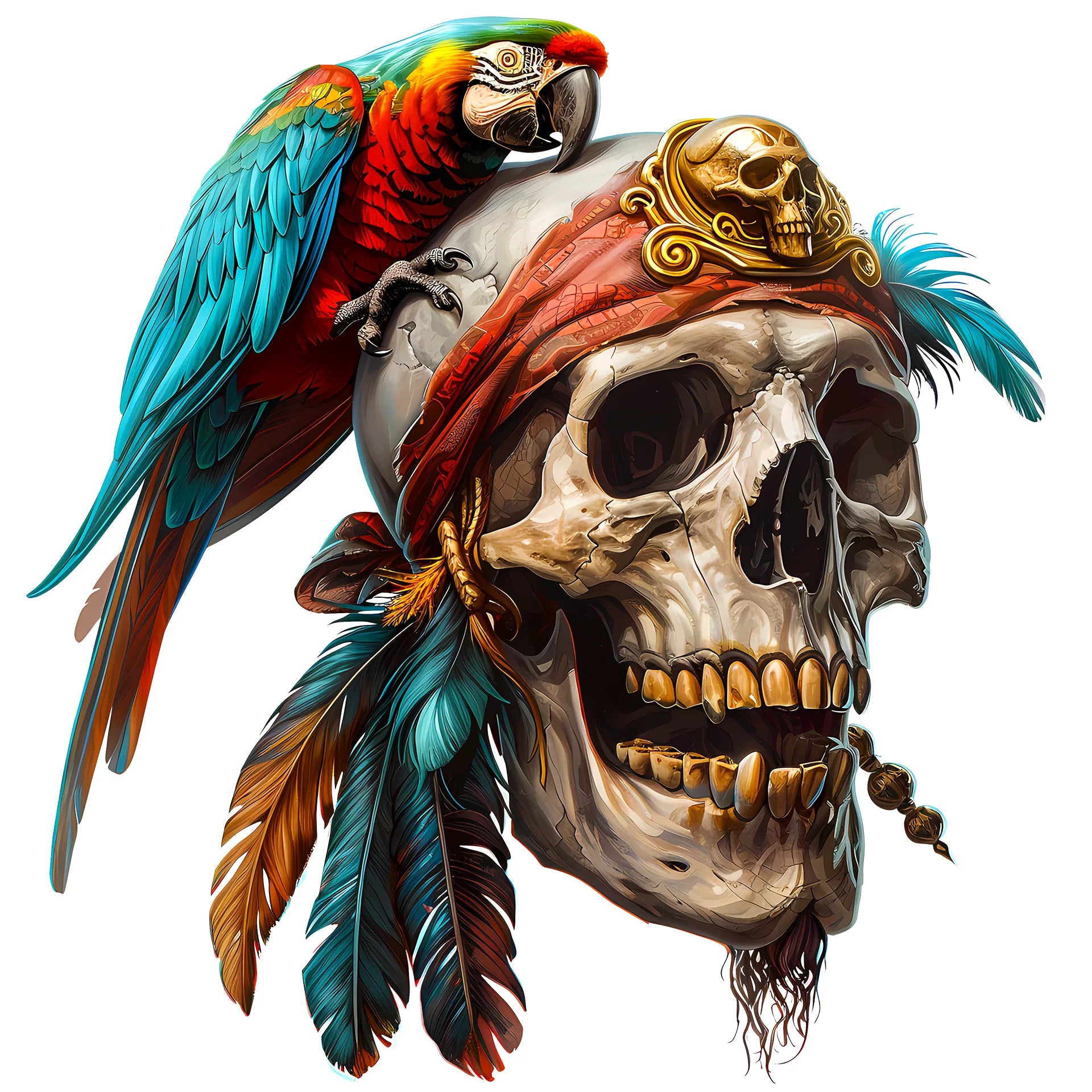 Bügelbild Piratenschädel mit Papagei - S