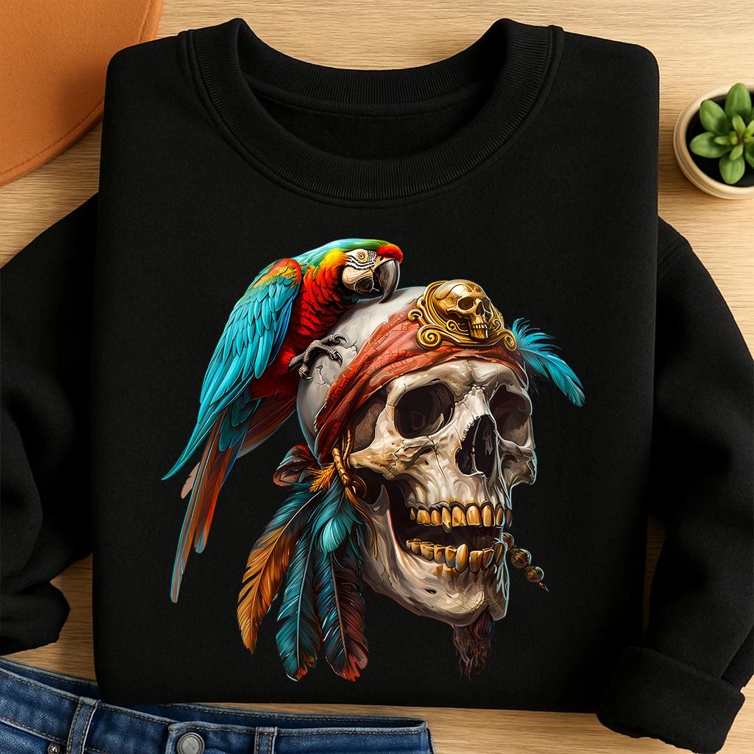Bügelbild Piratenschädel mit Papagei