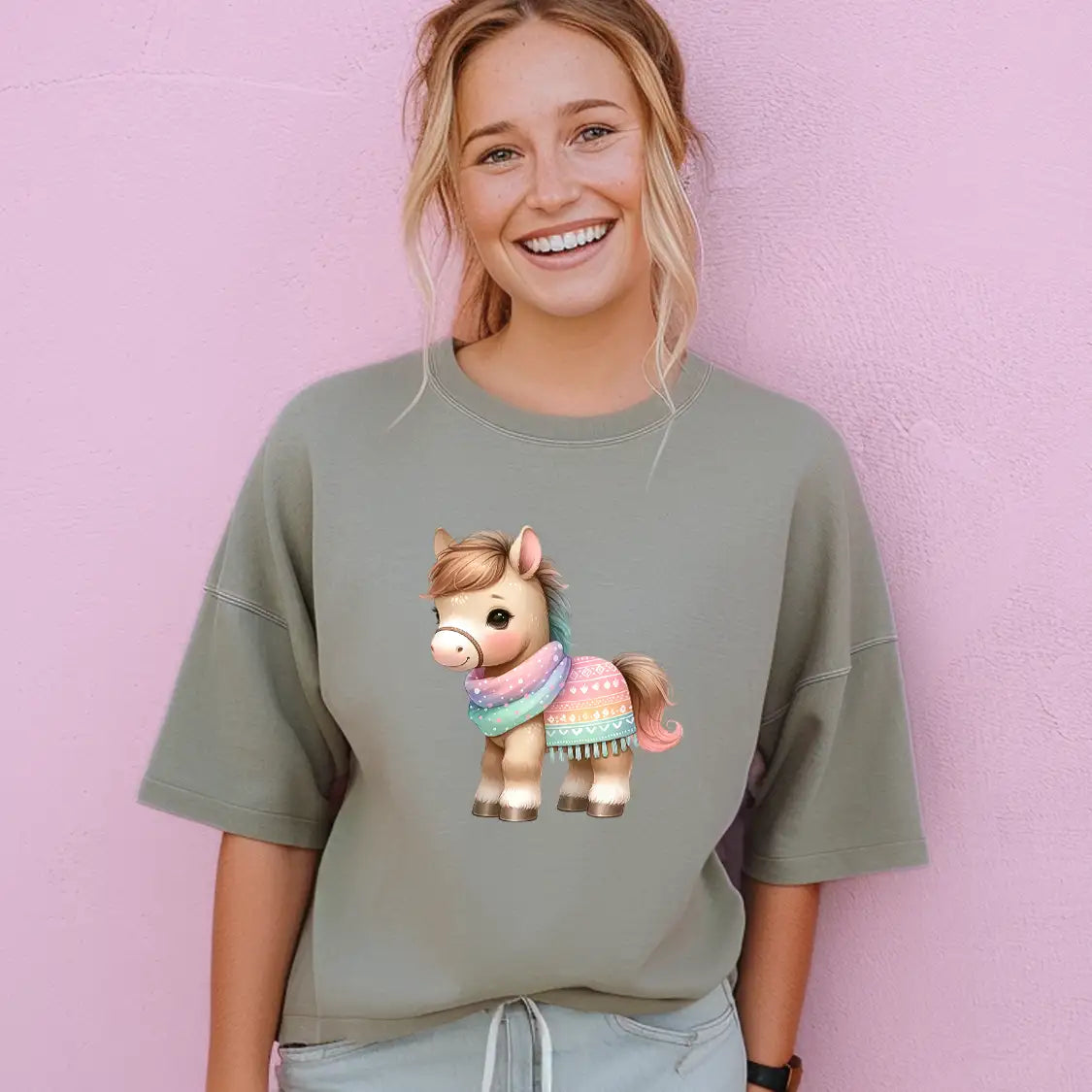 Bügelbild Pony im Pastell Outfit - L